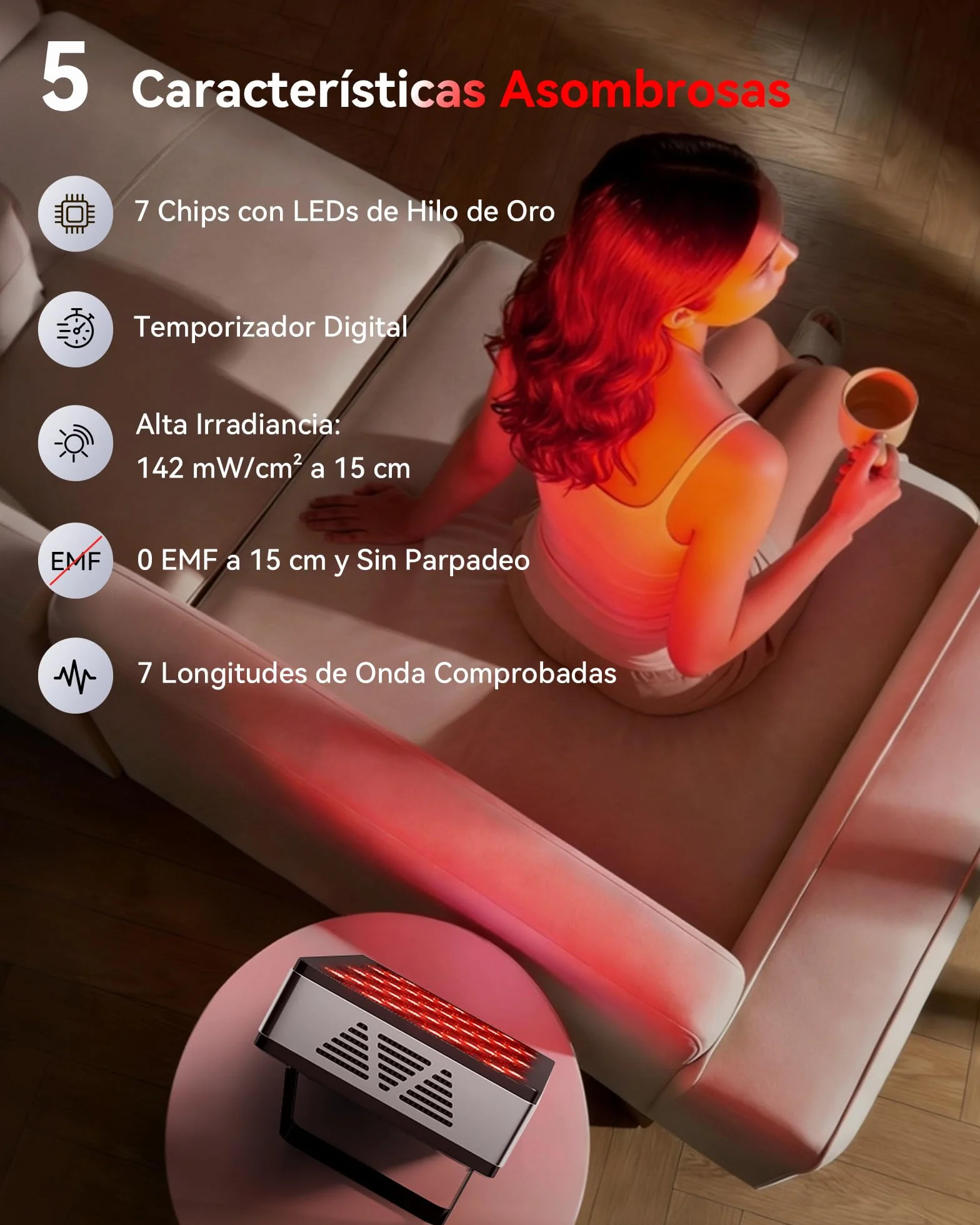 FliKEZE Panel de Luz Roja (Equipamiento Superior), 7 Longitudes de Onda Incluyendo Luz Azul, Luz Roja y Luz Infrarroja Cercana, para Tratar Tejidos Profundos y Superficiales de Manera Dirigida