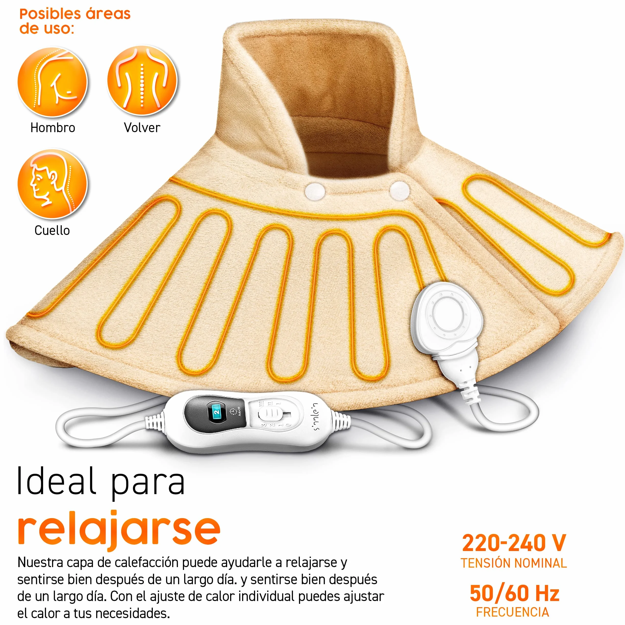 sinnlein Almohadilla Eléctrica para Cervicales, Hombros, Cuellos y Espalda | Manta Térmica con 3 Niveles de Temperatura y Apagado Automático | 100W (Beige)