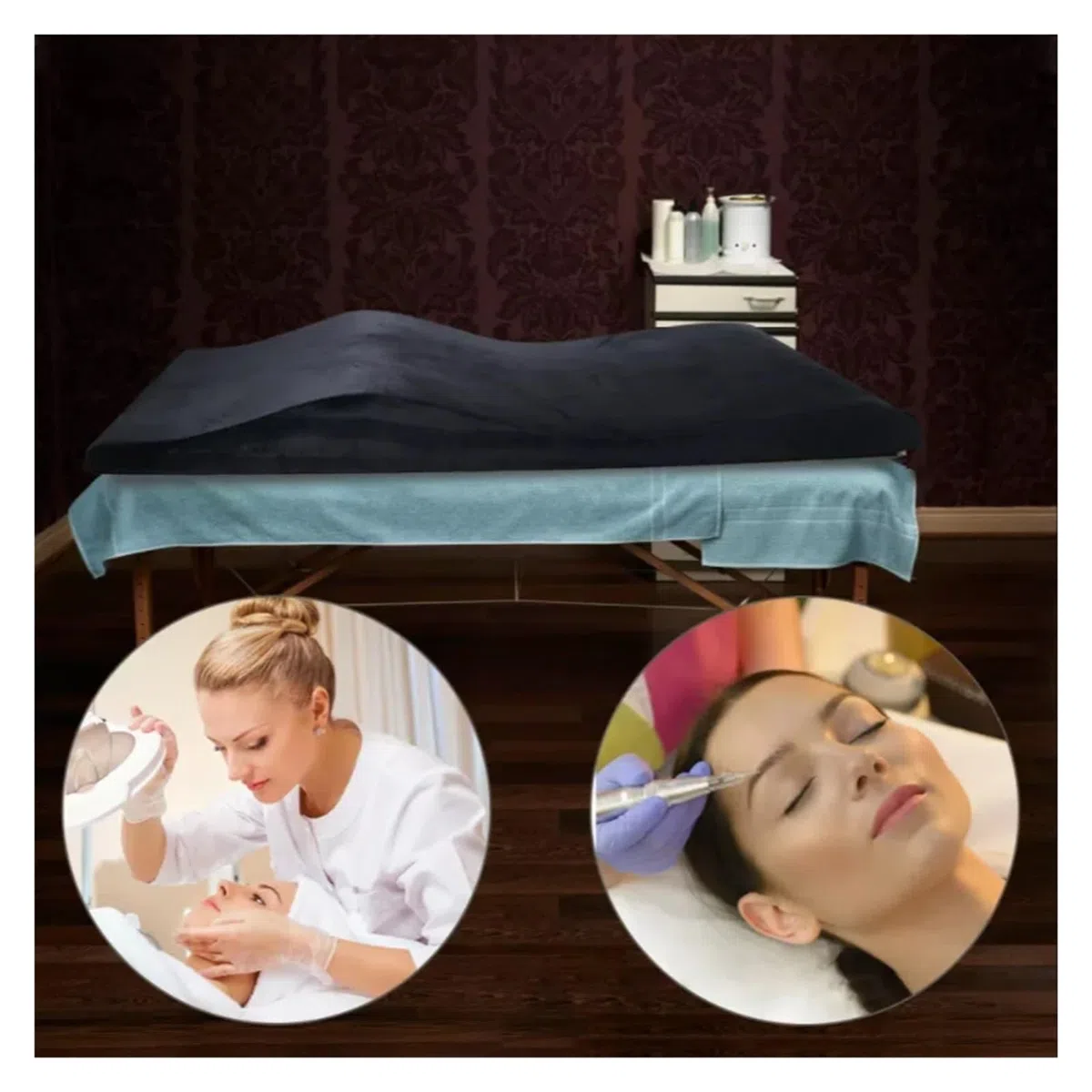 Topper De Colchón Curvado Cama de masajes con extensión pestañas Curvada for salón Belleza, colchón Terciopelo for(Plastic Cover)