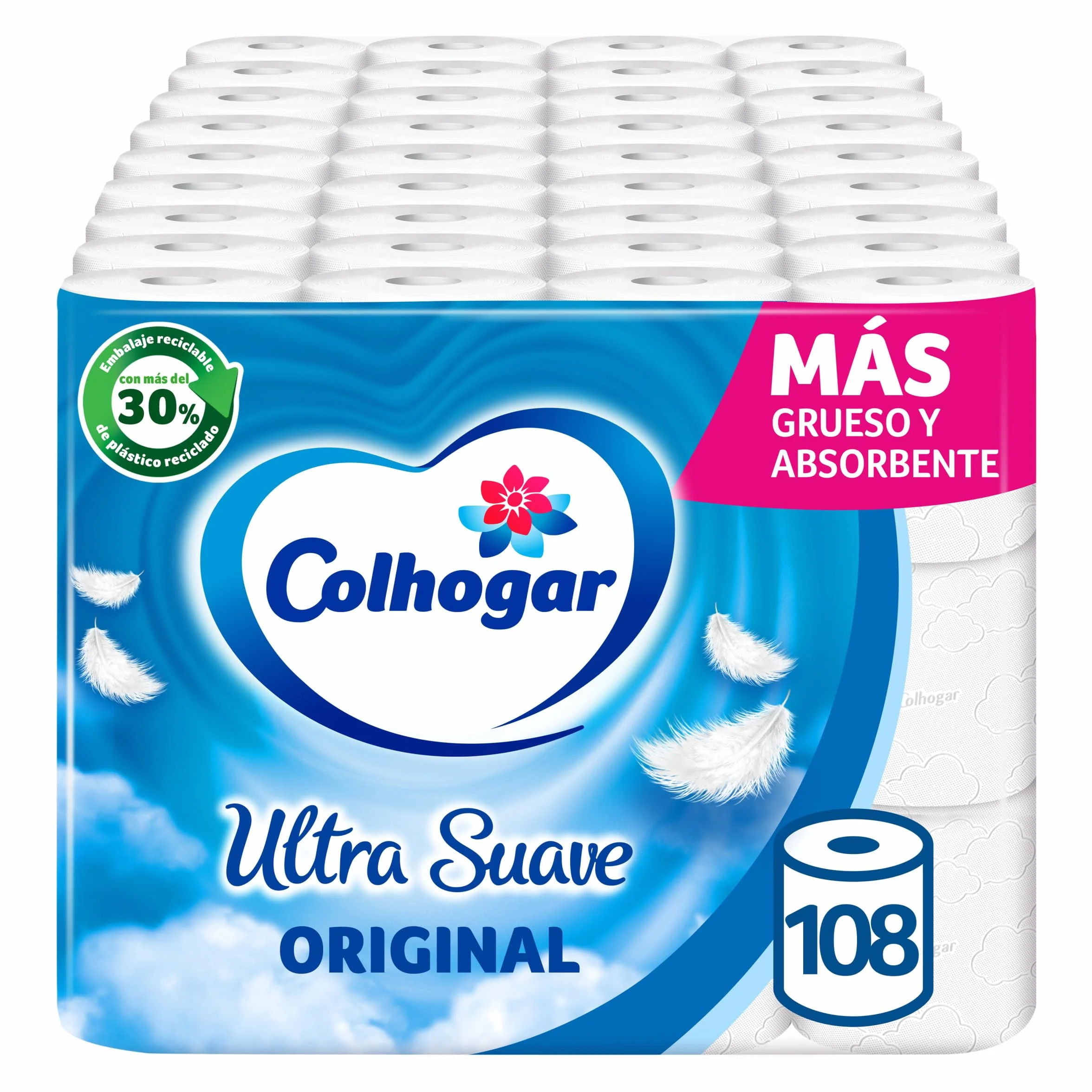 Colhogar Ultra Suave Original Papel Higiénico Blanco 2 Capas 108 Rollos Sin Perfume