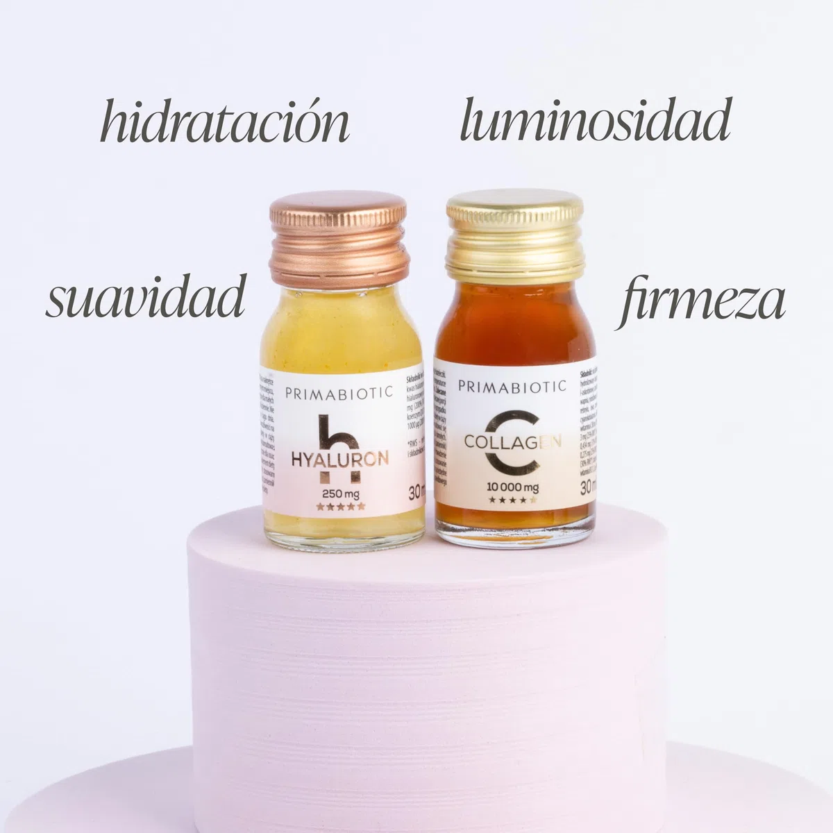 Colágeno + Ácido Hialurónico Bebible – Primabiotic Duo Pack | 60 botellitas de 30 ml | Colágeno 10000 mg + Ácido Hialurónico 250 mg | Complementos Líquidos para una Piel Hidratada y Radiante