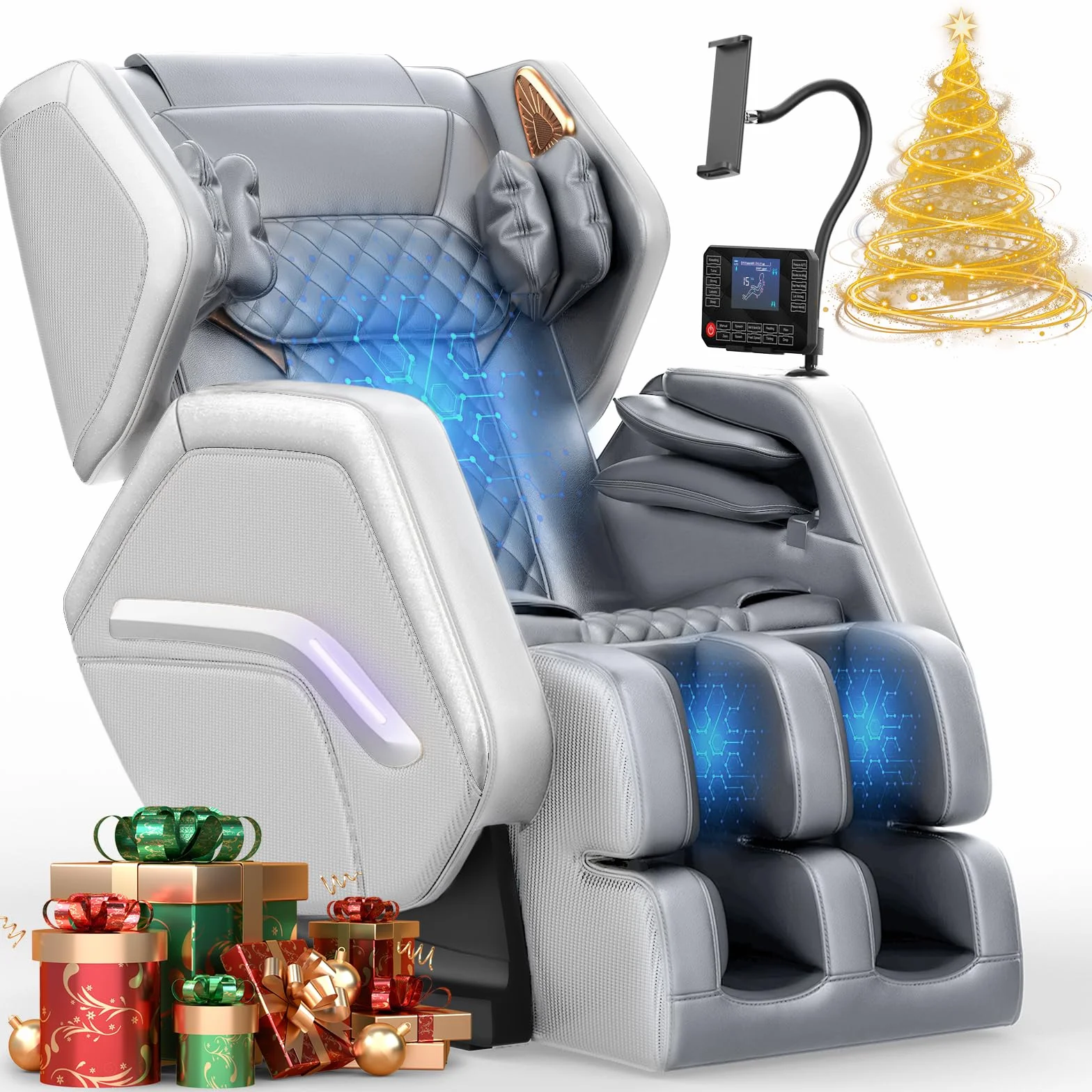 Sillón de Masaje Reclinable Cuerpo Completo 14 Rodillos 8 Bolsas de Aire Calefacción Masaje de Pies Bluetooth Control Remoto