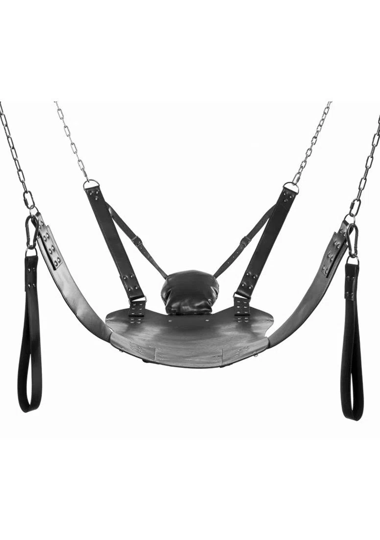 MASTER SERIES Piel Bondage Swing con estribos y funda de almohada