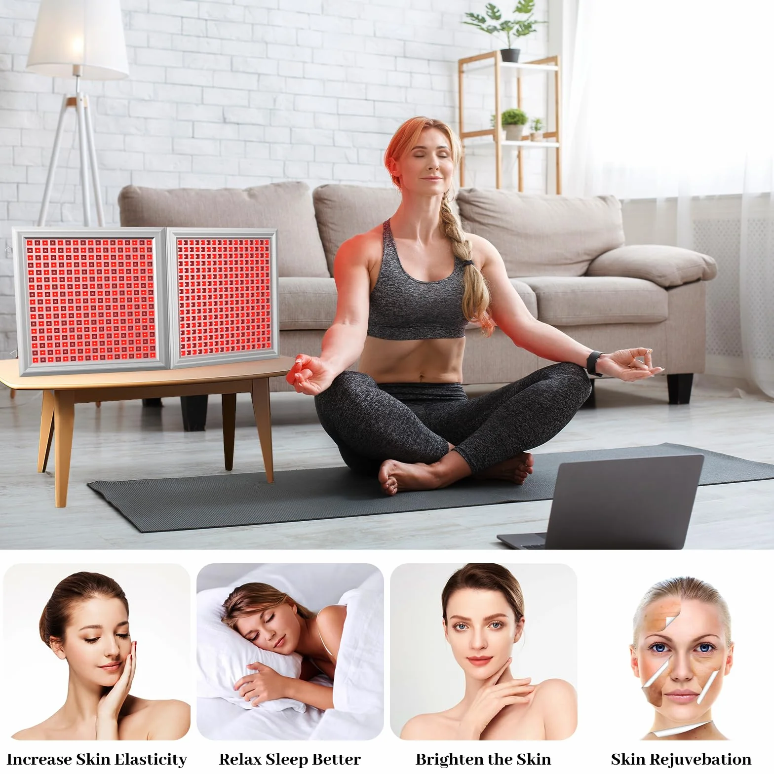 Lámpara de Luz Roja, Lámpara Infrarroja Combinada 660 nm y 850 nm, Panel de Luz Roja con 578 LED y Temporizador, para Cara, Cuerpo, Músculos y Espalda