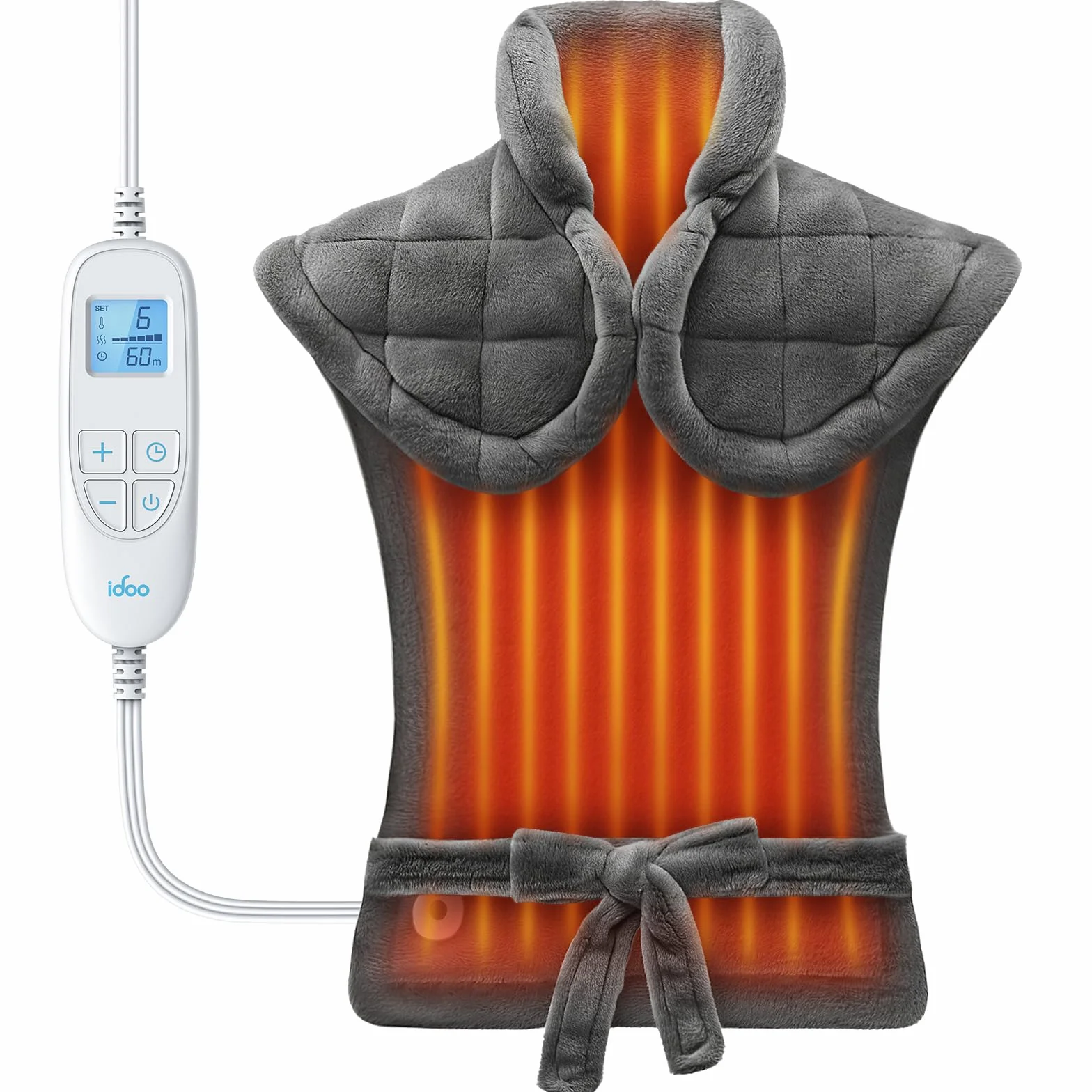 iDOO Manta Eléctrica Espalda y Cuello 61x84 cm Calentamiento Rápido 6 Niveles de Temperatura 3 Temporizadores