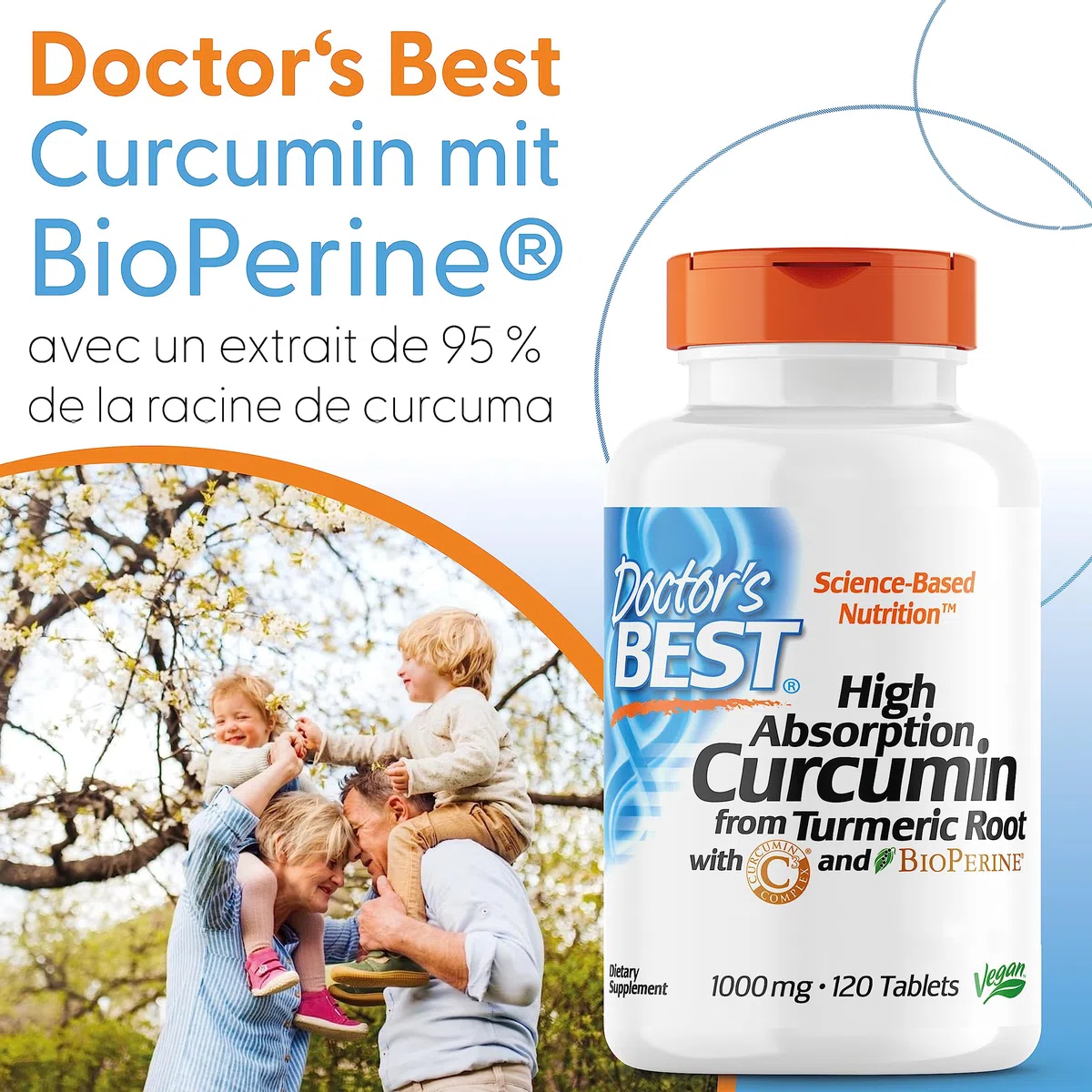 Doctor's Best, High Absorption Curcumin (Curcumina de Alta Absorción), 1.000mg, 120 Comprimidos veganos, Testados en Laboratorio, Cúrcuma, Sin Gluten, Sin Soja, Vegetariano