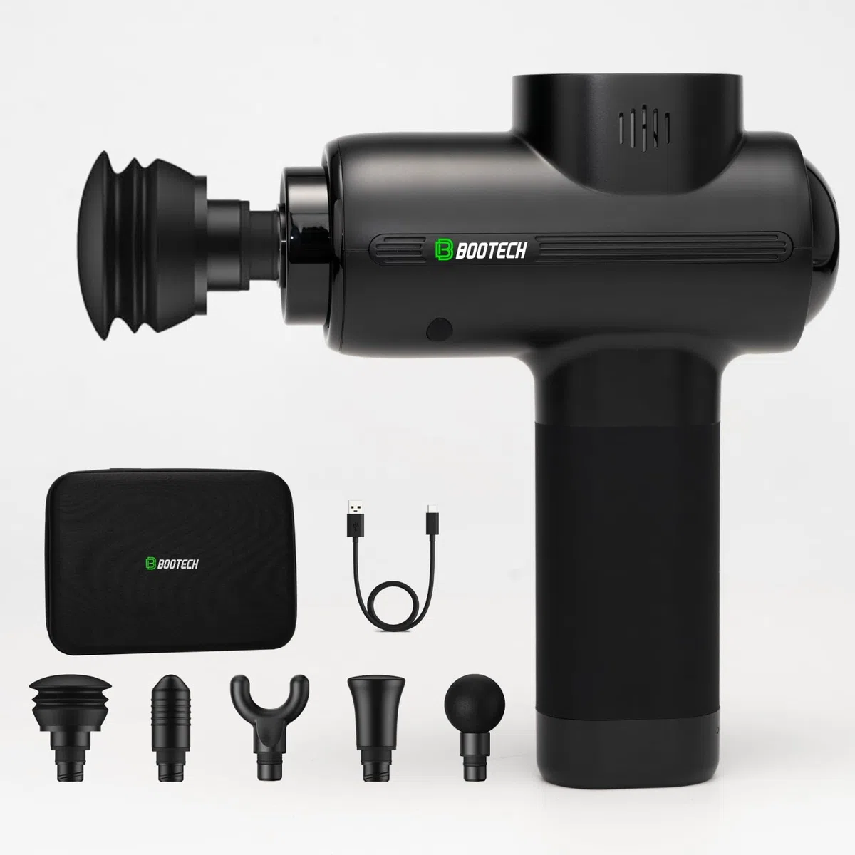 BOOTECH Pistola de Masaje Muscular, Masajeador Profesional de Tejido Profundo con 10 mm de Amplitud, Massage Gun Silencioso con 5 Cabezales& 5 Velocidades para Recuperación Deportiva, Alivio Dolor