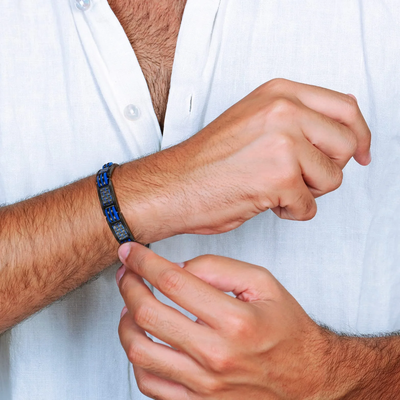 JEROOT Pulsera Magneticas de Titanio, Pulsera magnética para Hombres con 44 imanes Pulsera Ultrarresistente Brazaletes de Longitud Ajustable con herramienta de Medición para