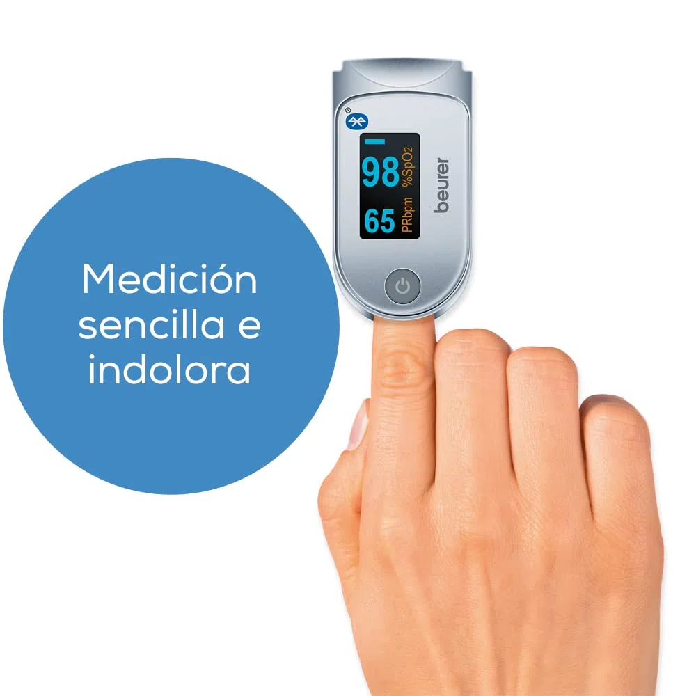 Beurer PO 60 Pulsioxímetro con Bluetooth, Oxímetro con Bluetooth, determinación de la saturación arterial de oxígeno en sangre, medición indolora y pantalla a color de fácil lectura