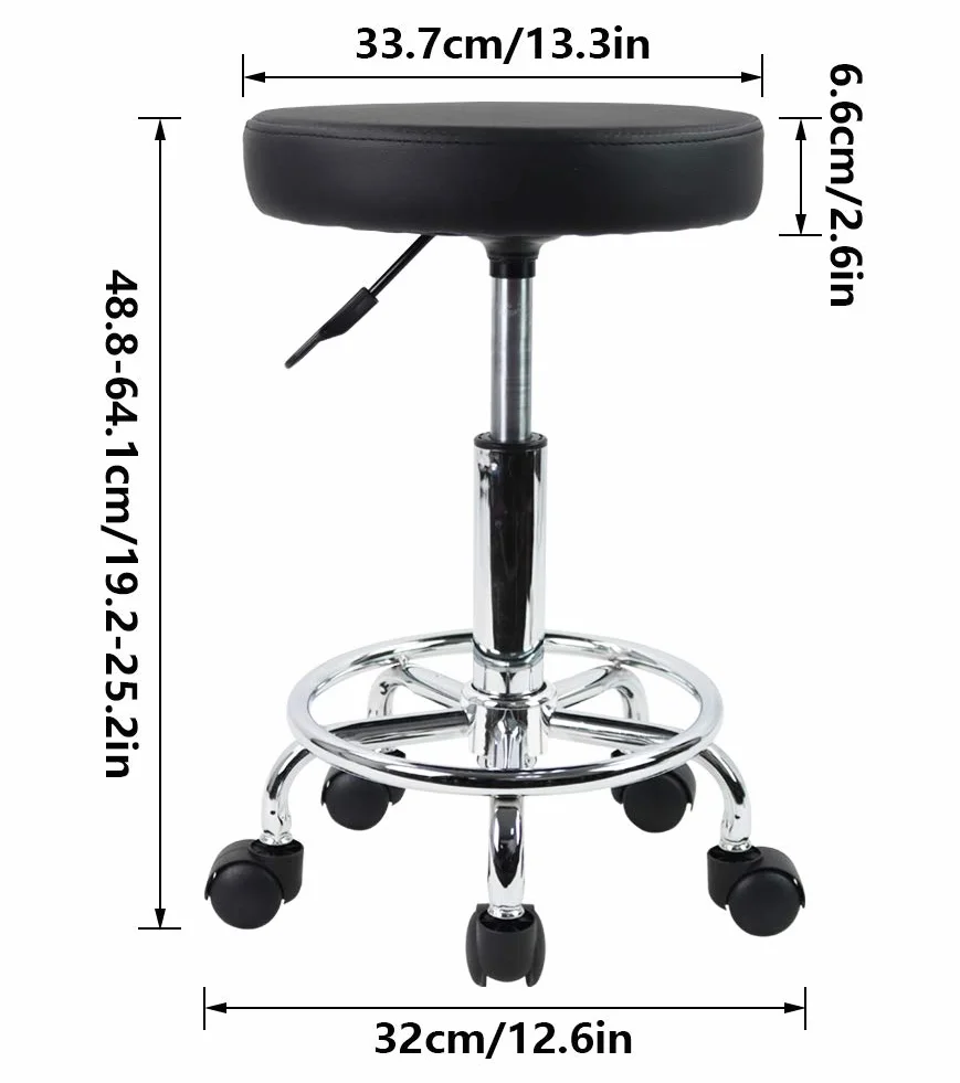 KKTONER Taburete Redondo de Cuero PU Giratorio Ajuste de Altura SPA Salón Silla de Trabajo (Black)