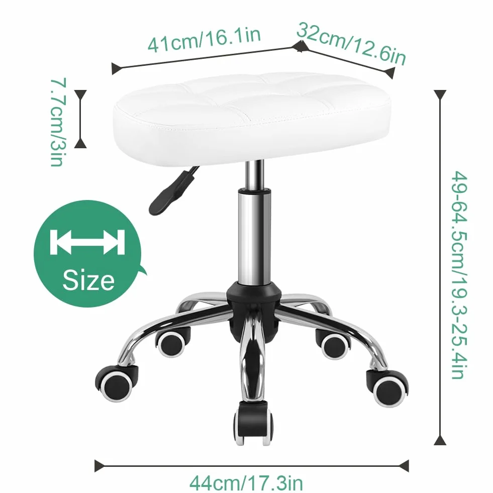 FURWOO Taburete Ovalado Rodante Altura Ajustable Sillón de Masaje con Ruedas Blanco