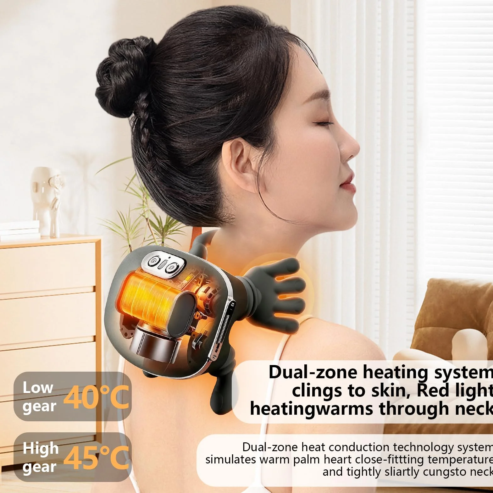 Masajeador de cuello 4D inalámbrico con calor cervical y 3 niveles