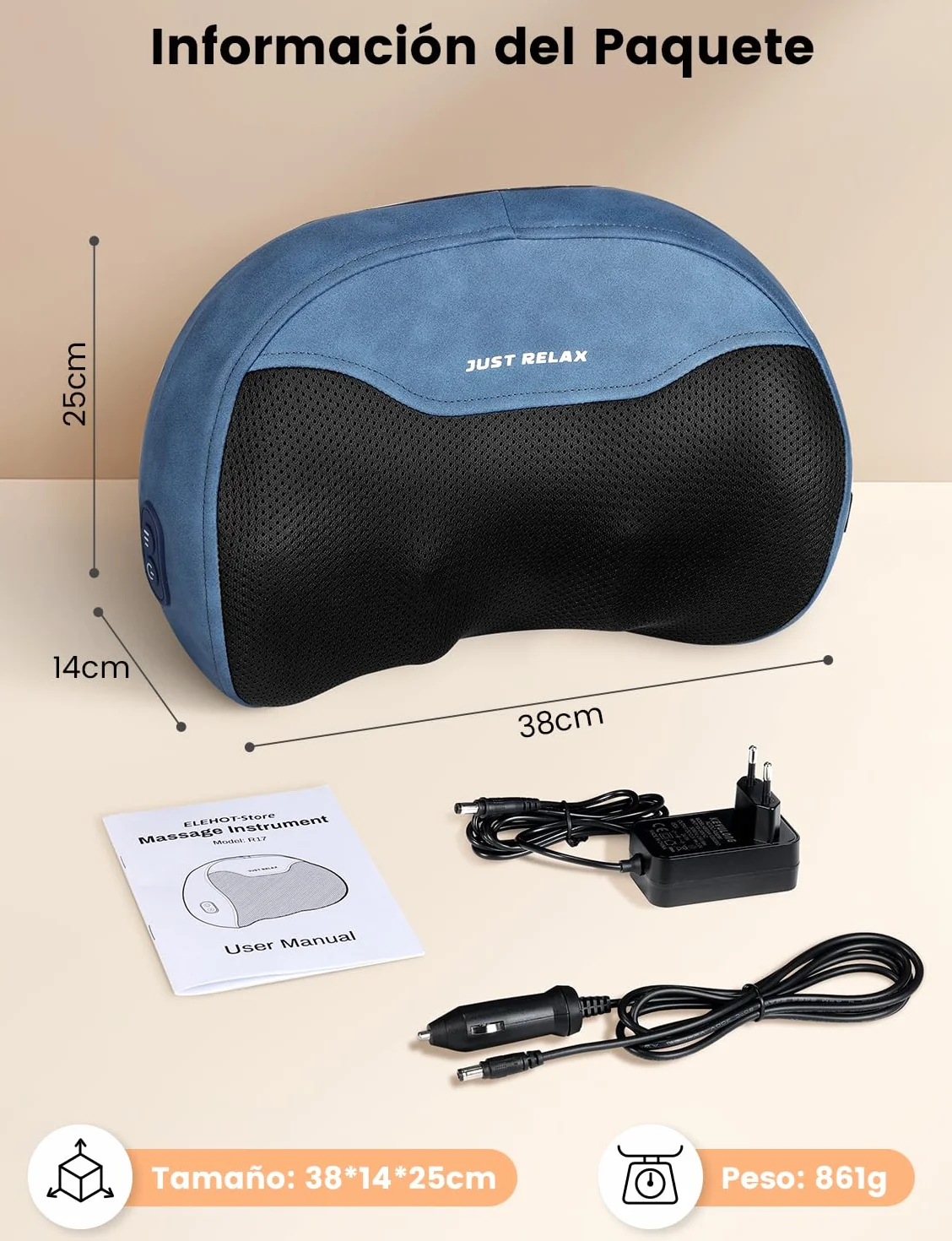 4D Shiatsu Masajeador con Función de Calentamiento, Almohada de Masaje Eléctrica, Almohadas de Masaje de 3 Velocidades con Cambio de Dirección, Hogar, Oficina, Regalo