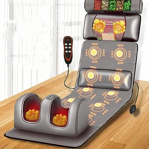 Alfombrilla de masaje con nodos de calor y vibración, alfombrilla de relajación de cuerpo completo con almohadas ajustables y almohadillas térmicas para aliviar los músculos del cuello y la espalda