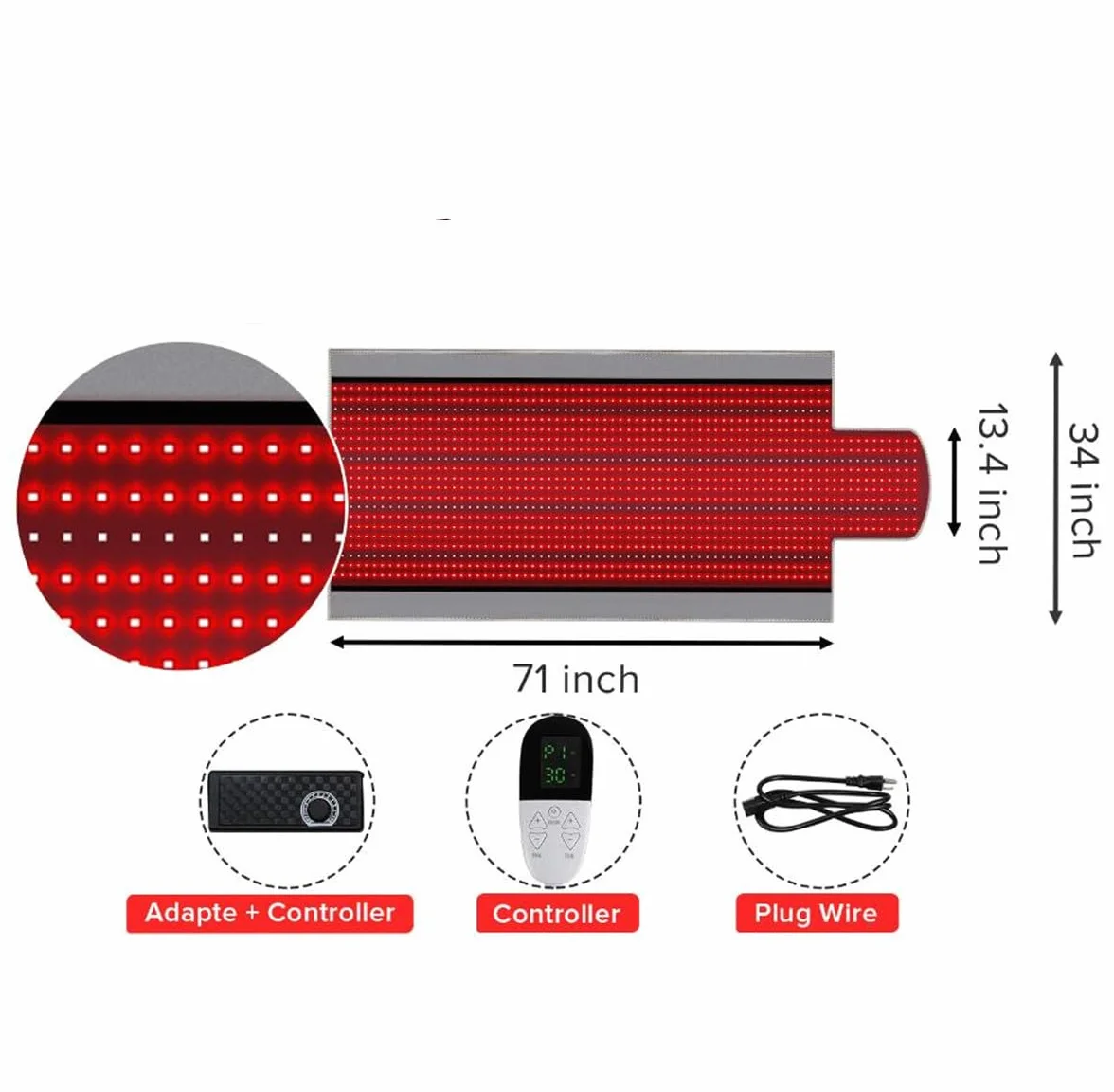 Tapete de terapia de luz roja para todo el cuerpo, tapete entero de 71 x 34 pulgadas, manta roja, 660 nm 850 nm infrarrojo cercano