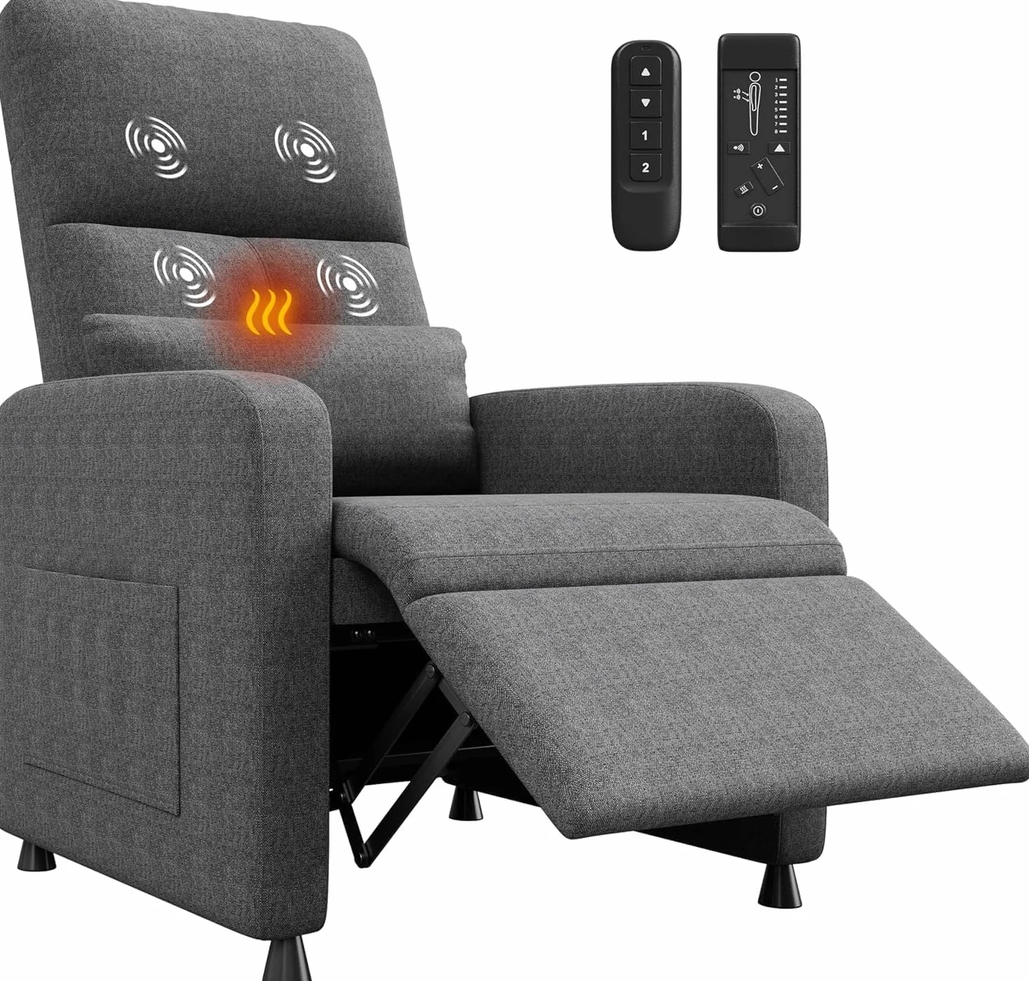 GarveeLife Sillón Reclinable Eléctrico con Masaje y Calor Lumbar, Ajustable, Tela de Lino, Gris