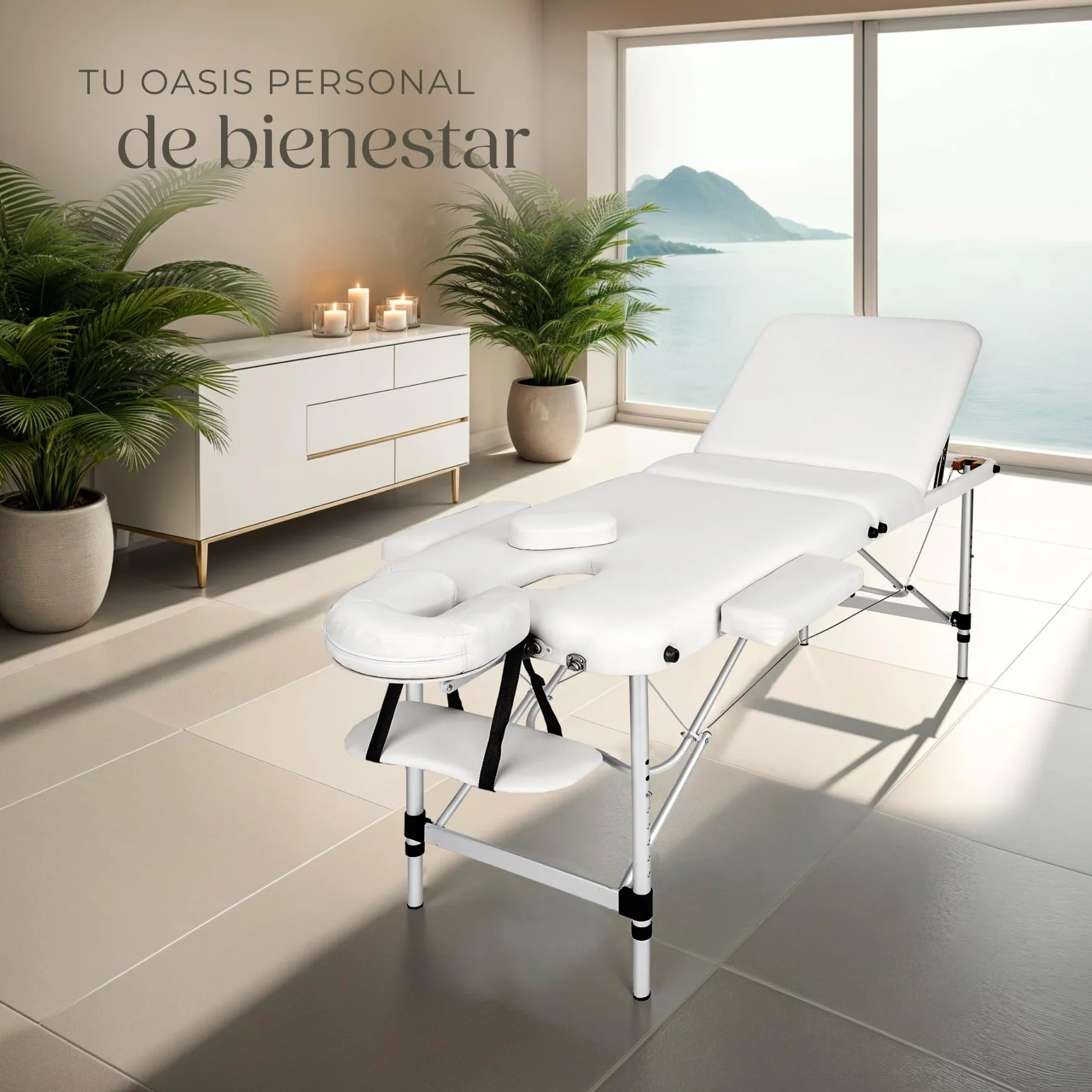 Tectake Camilla de Masaje Plegable de Aluminio, Altura Ajustable, 3 Zonas, con Bolsa de Transporte - Blanco