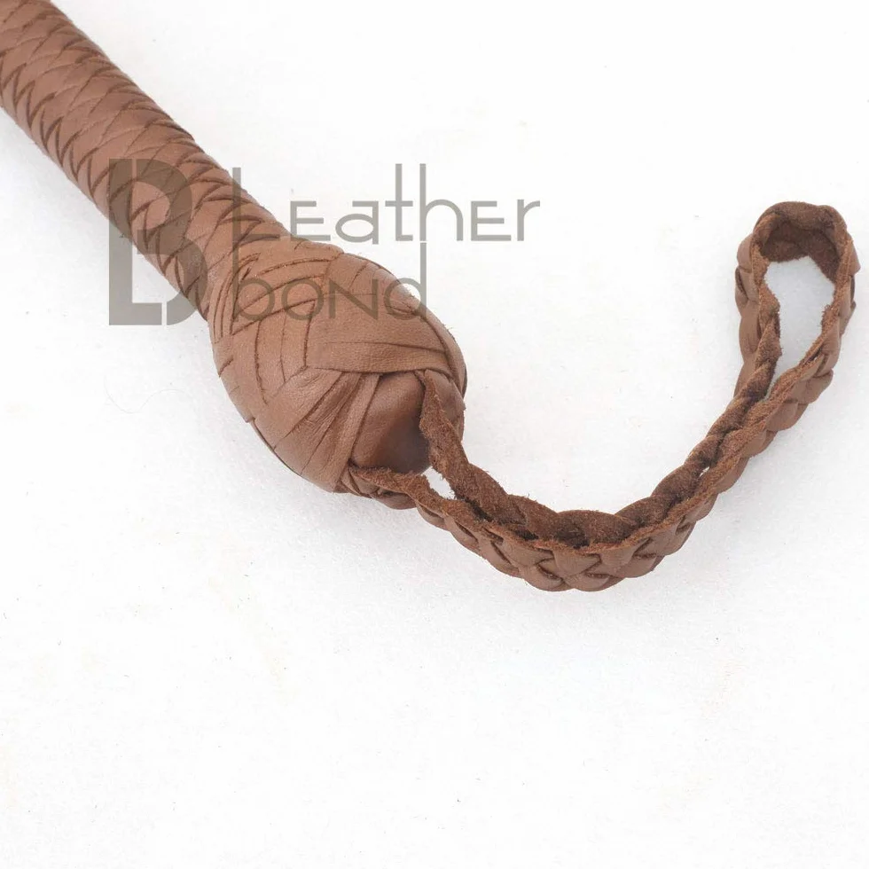 Indiana Jones Style Natural Tan Brown Leather Bullwhip Real Cowhide Leather Bull Whip