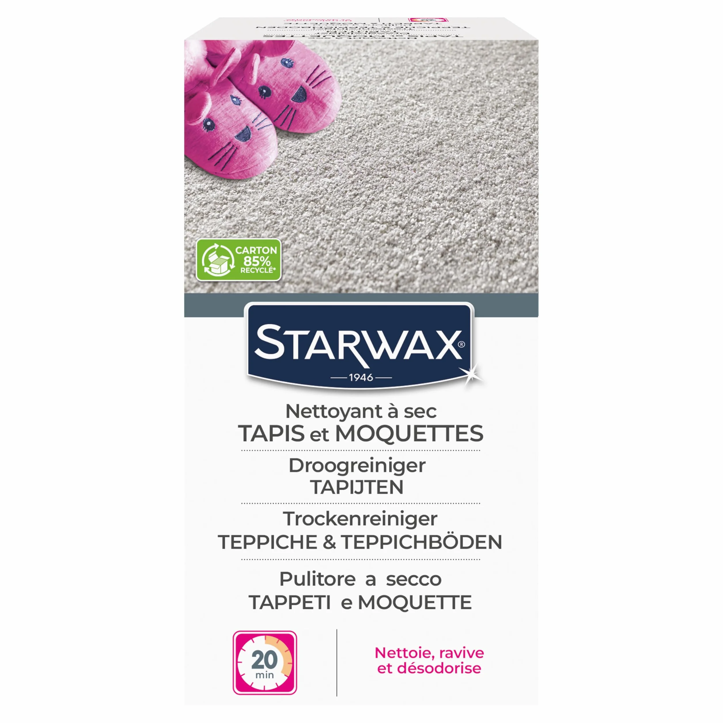 STARWAX – Limpiador en seco para alfombras y moquetas – Limpiar y revivir alfombras y moquetas – para Fibras sintéticas y Naturales – Fabricado en Francia – 500 g – Aproximadamente 20 m²