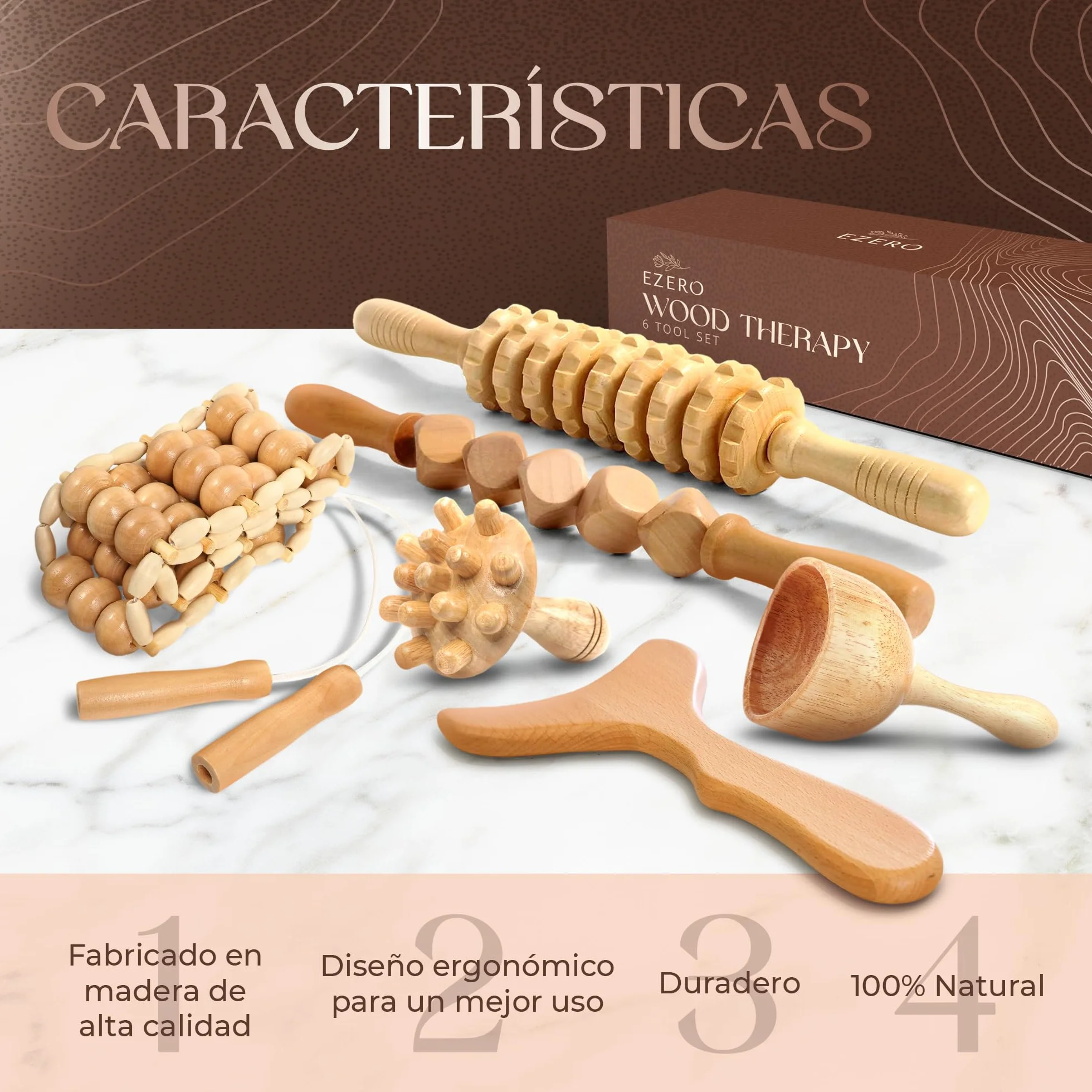 Ezero Maderoterapia Kit Maderoterapia Corporal 6 Piezas - Masajeador Anticelulitico, Rodillo Masaje Muscular, Ventosa Celulitis, Masajeador Celulitis Piernas Y Gluteos