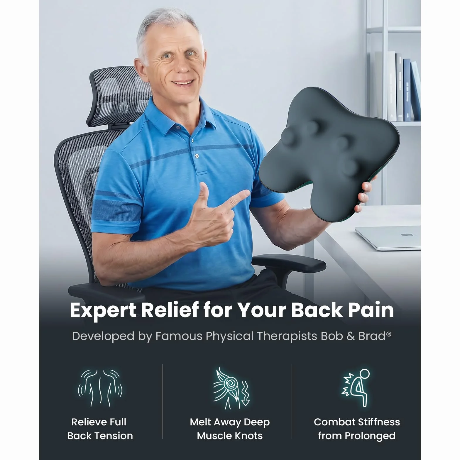 BOB AND BRAD EZBack Masajeador Cervical y de Espalda con Calor, Cojín de Masaje Shiatsu para Cuello, Hombros y Lumbares, Relajación en Casa y Oficina, Regalo Ideal