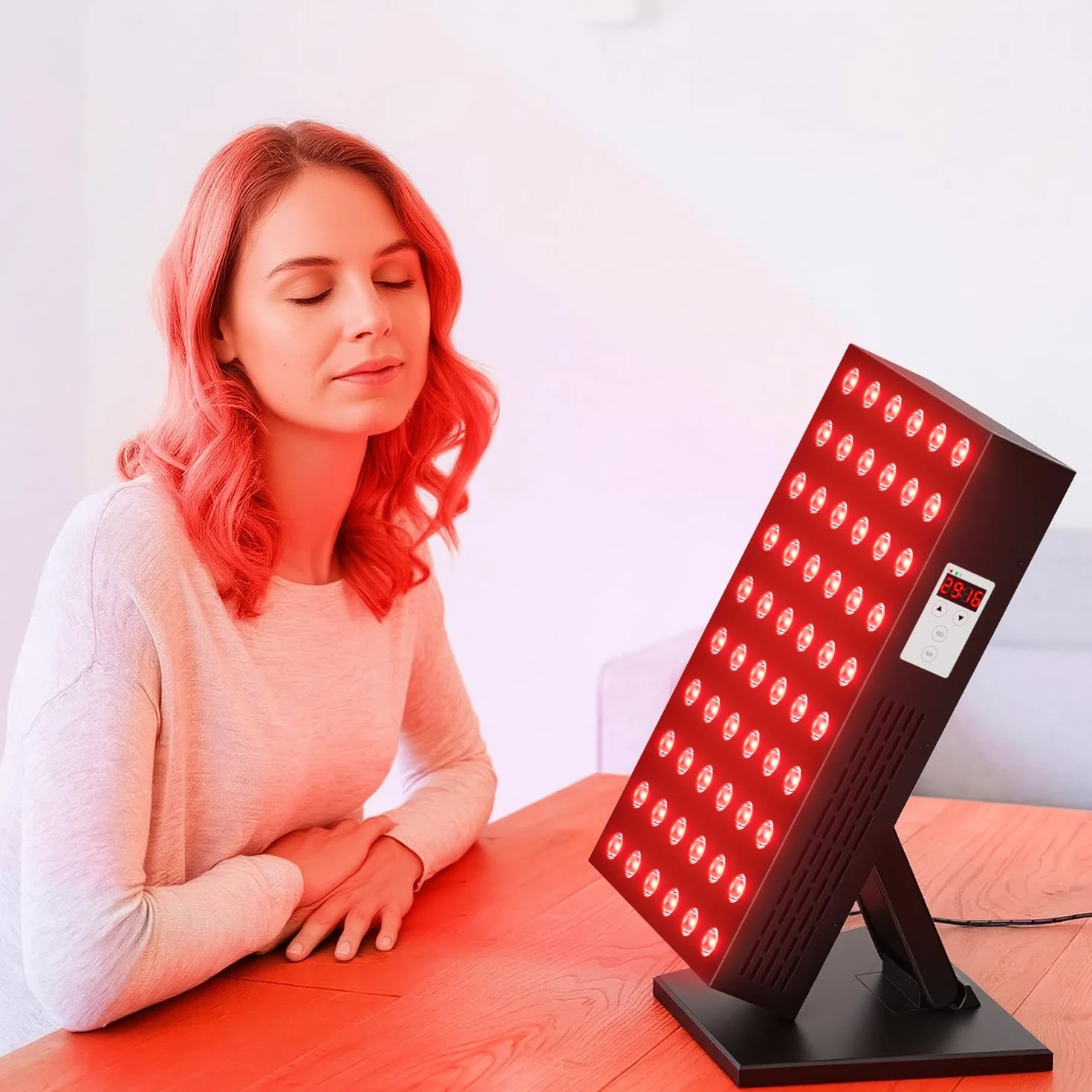 Lámpara de luz roja de 300W, panel de infrarrojos de 660 nm y 850 nm, ajuste de temporizador de 6 niveles, soporte ajustable, promueve la regeneración profunda de la piel y la circulación sanguínea