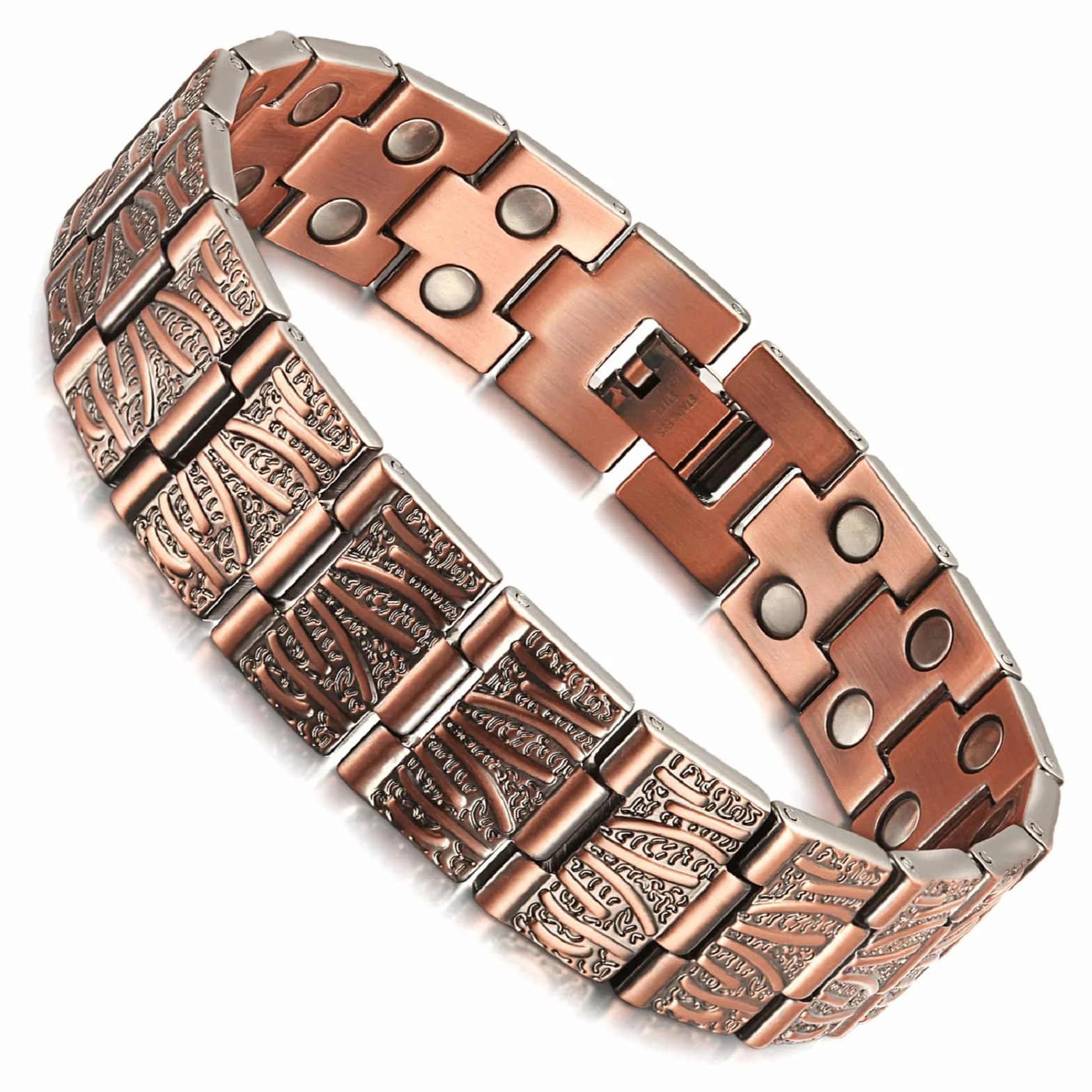 RainSo Pulsera magnética de doble fila de cobre puro ajustable con 3500 Gauss con caja de regalo y herramienta de extracción, Cobre