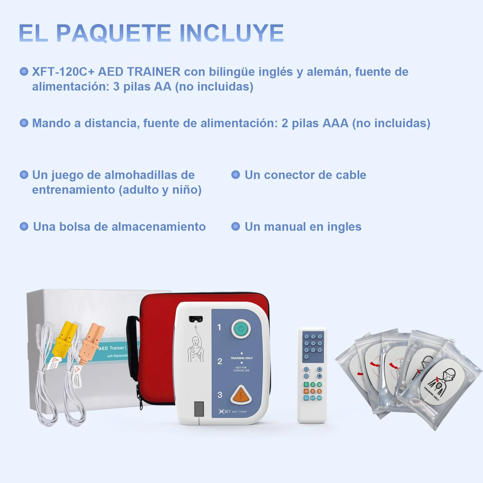 Desfibrilador de Entrenamiento AED Trainer Portátil Bilingüe Español Inglés Control Remoto 10 Escenarios XFT-120C+