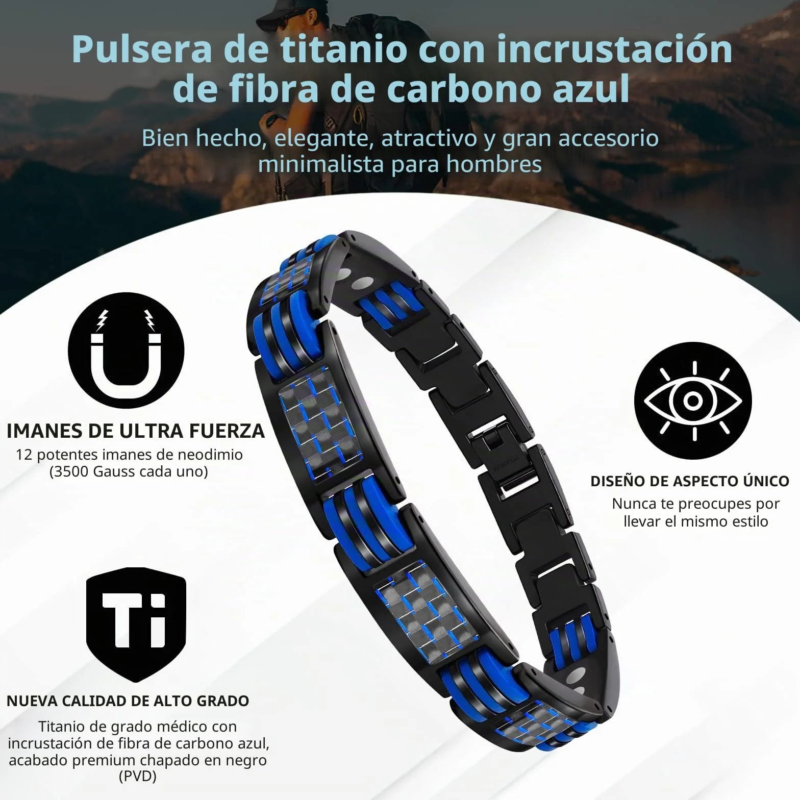 JEROOT Pulsera Magneticas de Titanio, Pulsera magnética para Hombres con 44 imanes Pulsera Ultrarresistente Brazaletes de Longitud Ajustable con herramienta de Medición para