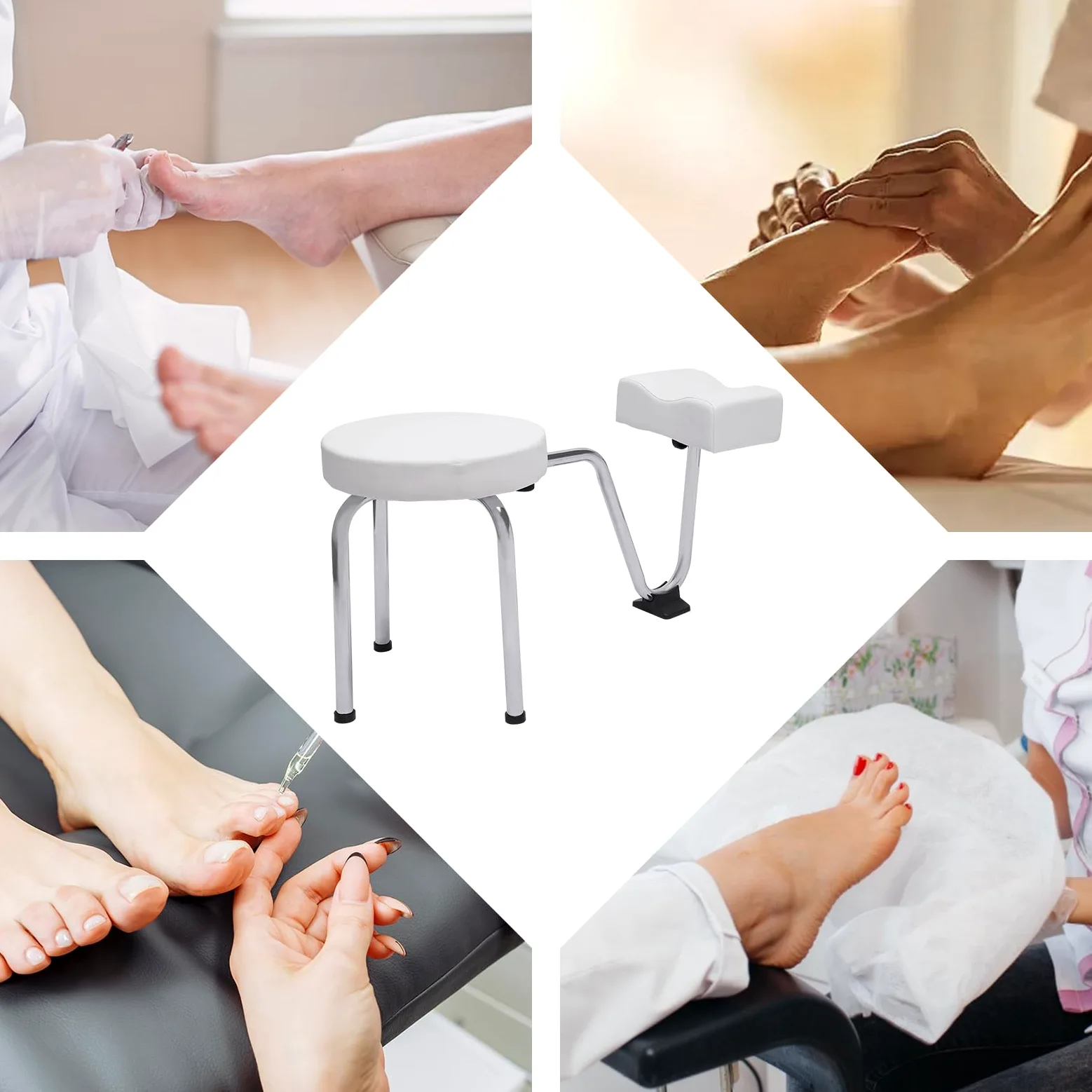 MINRS Silla para el cuidado de los pies, 2 en 1, taburete de pedicura, taburete para tatuaje, reposapiés ajustable, almohadilla de PVC para pedicura, soporte para uñas Tech, spa, belleza, salón,
