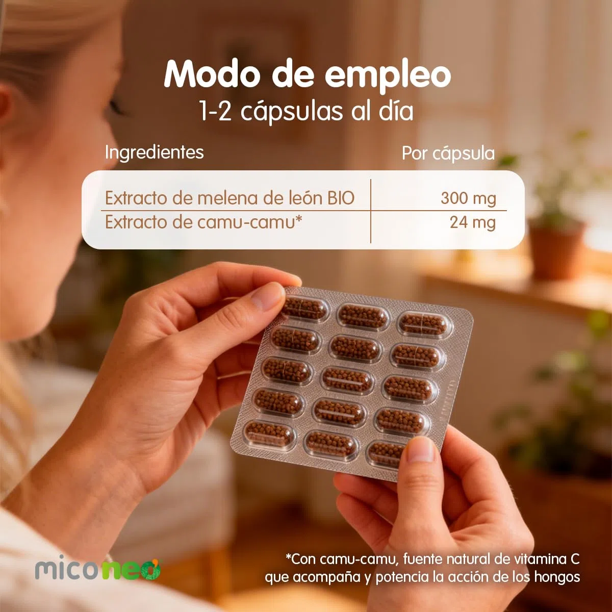 Mico NEO | Hongos Melena de León | Apoyo Digestivo Natural | Apto para Vegetarianos | Sin Gluten ni Derivados Lácteos | Microgránulos NEO | 60 Cápsulas