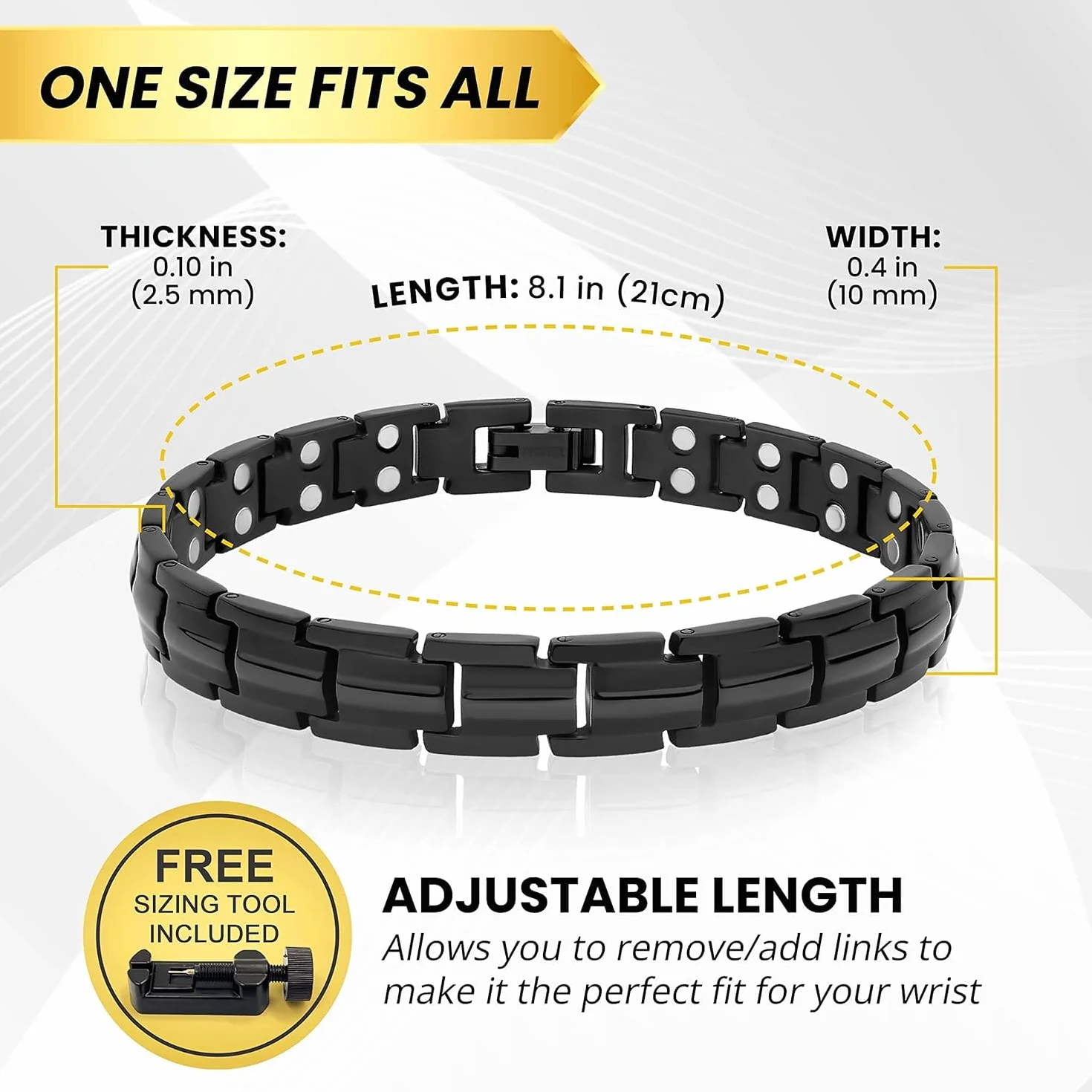 MagnetRX® Pulseras Magnéticas Mujer - Pulsera Magnética Terapéutica de Titanio con 40 Imanes Potentes - Pulsera Ajustable con Herramienta de Tamaño Incluida (Negra)