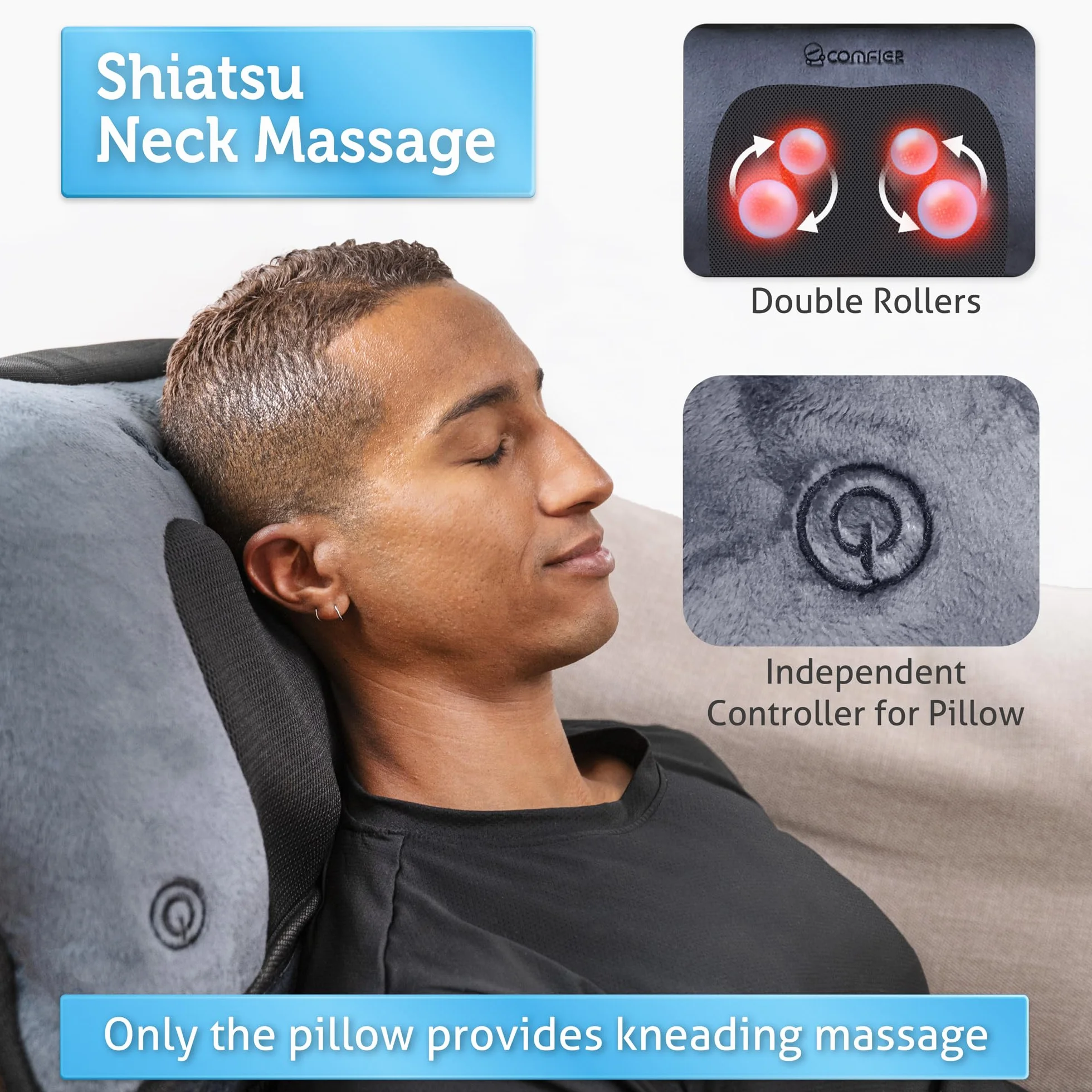 Comfier Colchoneta de Masaje Cuerpo Completo con Calefacción, Masajeador de Espalda Shiatsu, 10 Motores, 4 Almohadillas Térmicas