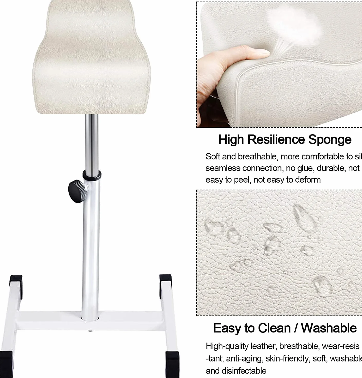 Kalolary Taburete de Pedicura y Manicura con Reposapiés - Altura Ajustable - Soporte para Pierna - Silla de Pedicura (Blanco)