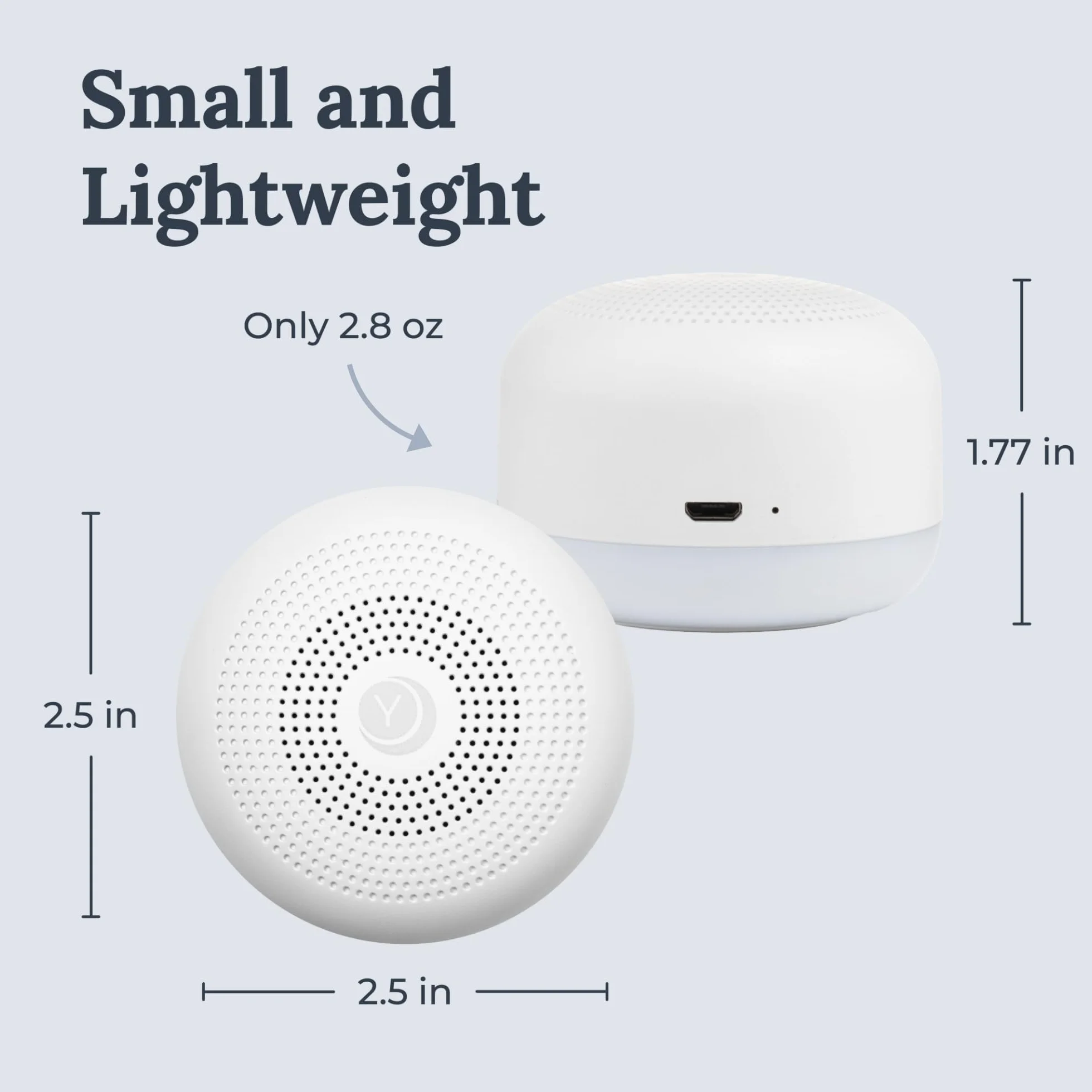 Marpac Yogasleep Mini máquina de sonido portátil de ruido blanco, 6 sonidos, luz nocturna regulable, recargable USB