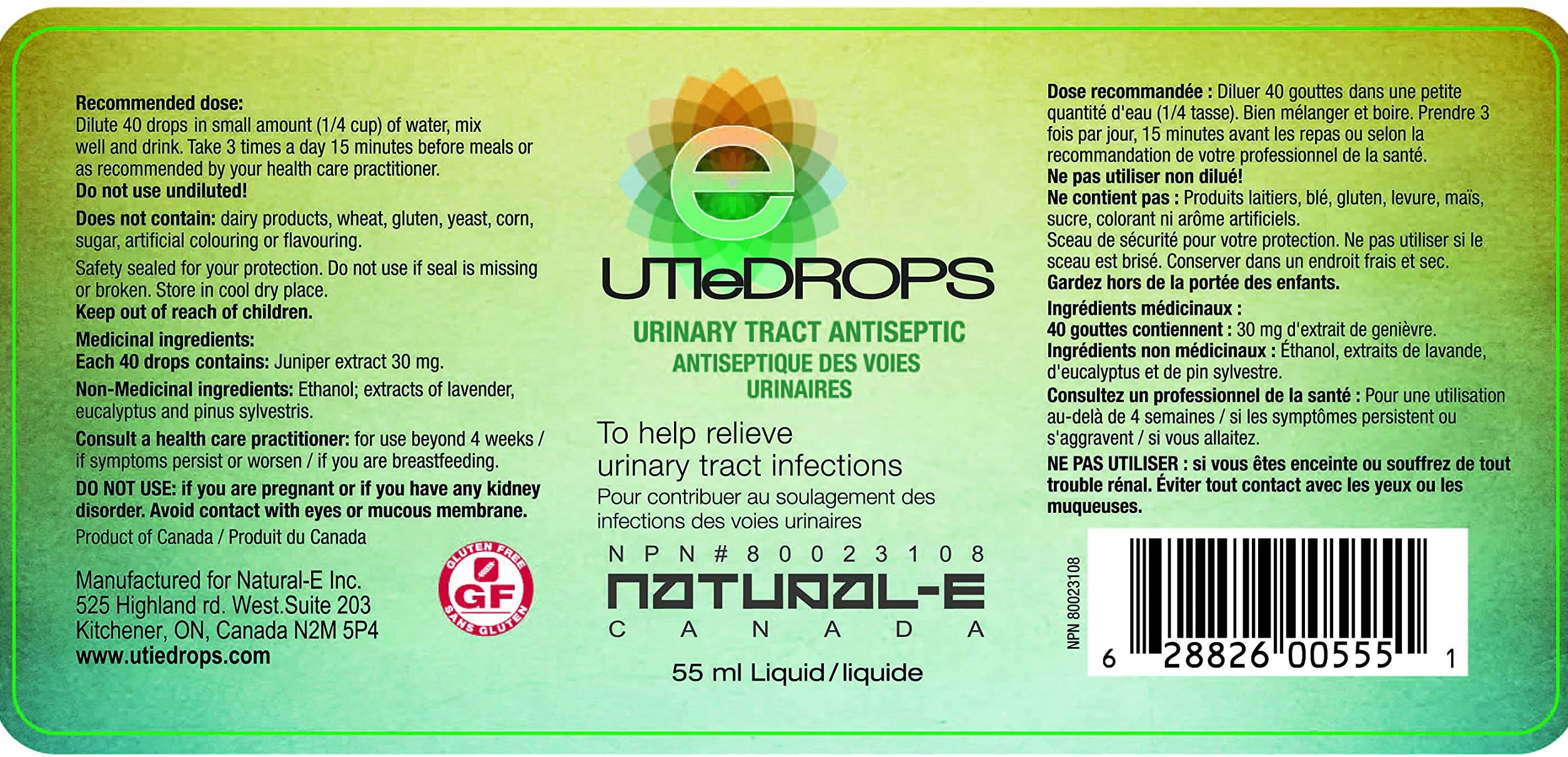 UTI E-Drops Tratamiento Natural para la Infección del Tracto Urinario. Elimina con Rapidez Ardor Picazón y Malestar de Infección de Orina. Concentración del Extracto de Enebro Eficaz Contra Bacterias
