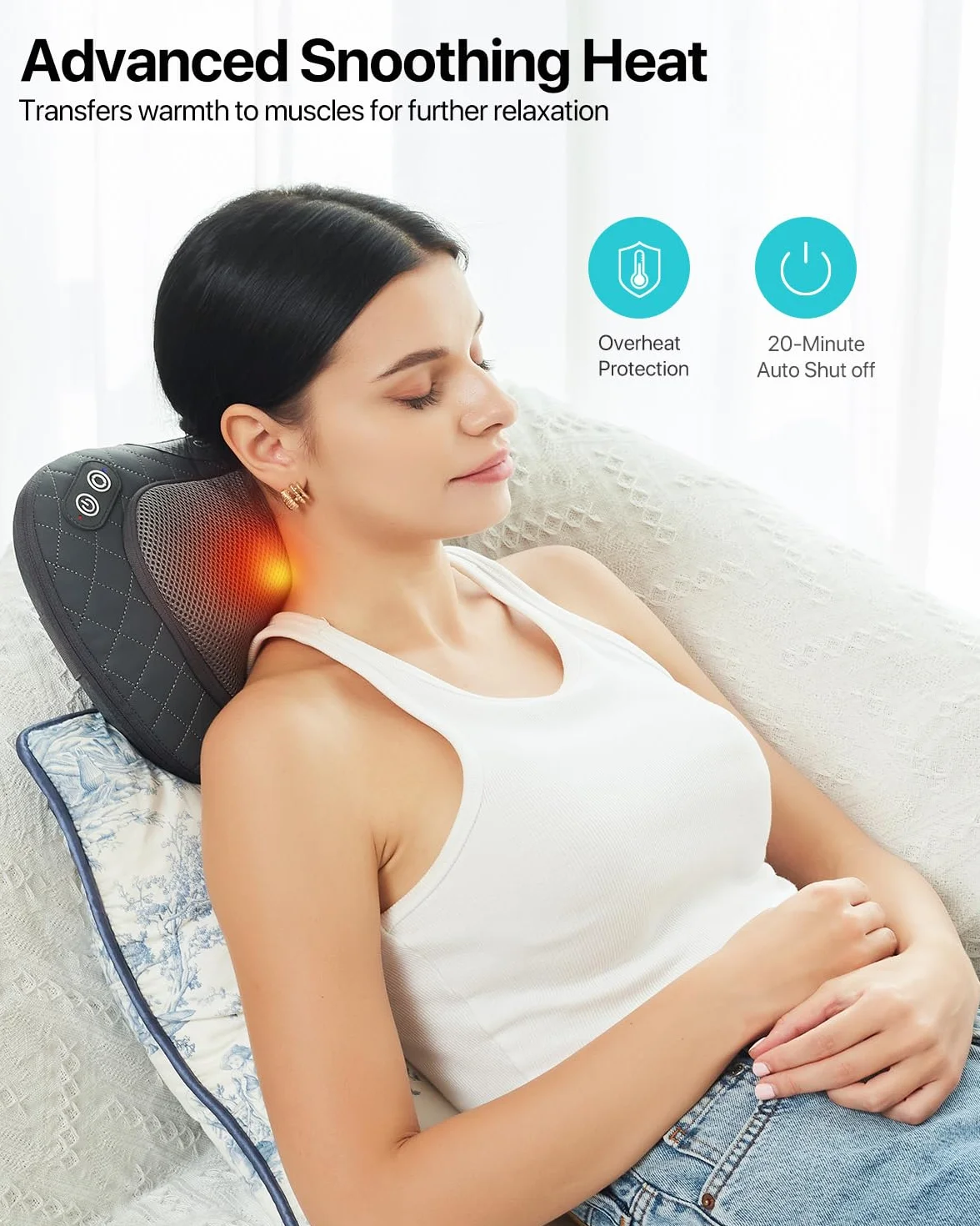 ALLJOY Cojín de Masaje Inalámbrico Shiatsu con Calor para Cuello y Espalda, 3 Niveles 4 Nodos, Regalo para Coche Hogar
