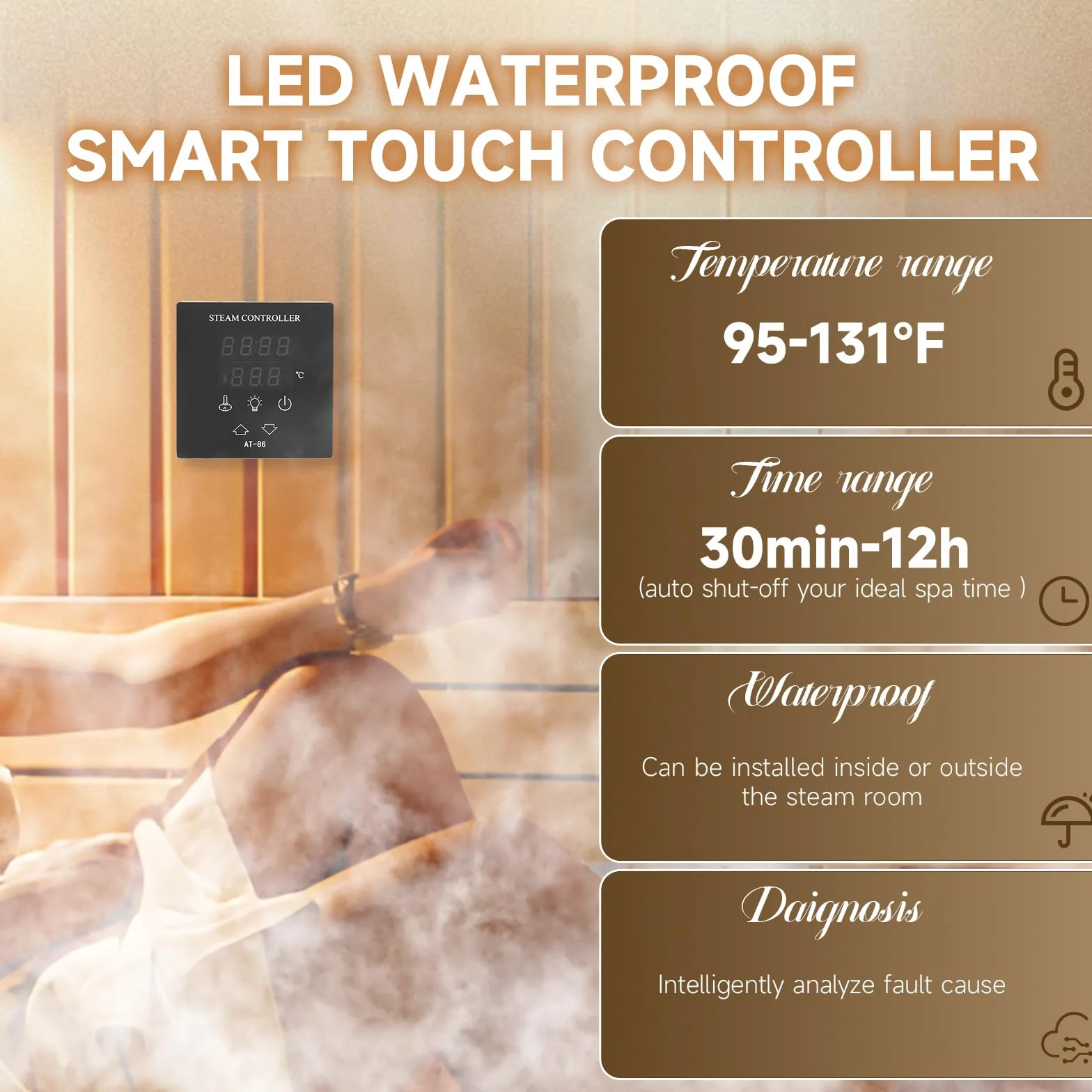 Hanchen 9KW Generador de Vapor para Sauna Baño Turco Ducha 7.5m³ Temperatura Ajustable 35-55℃ CE Temporizador 10min-12h 380V CE