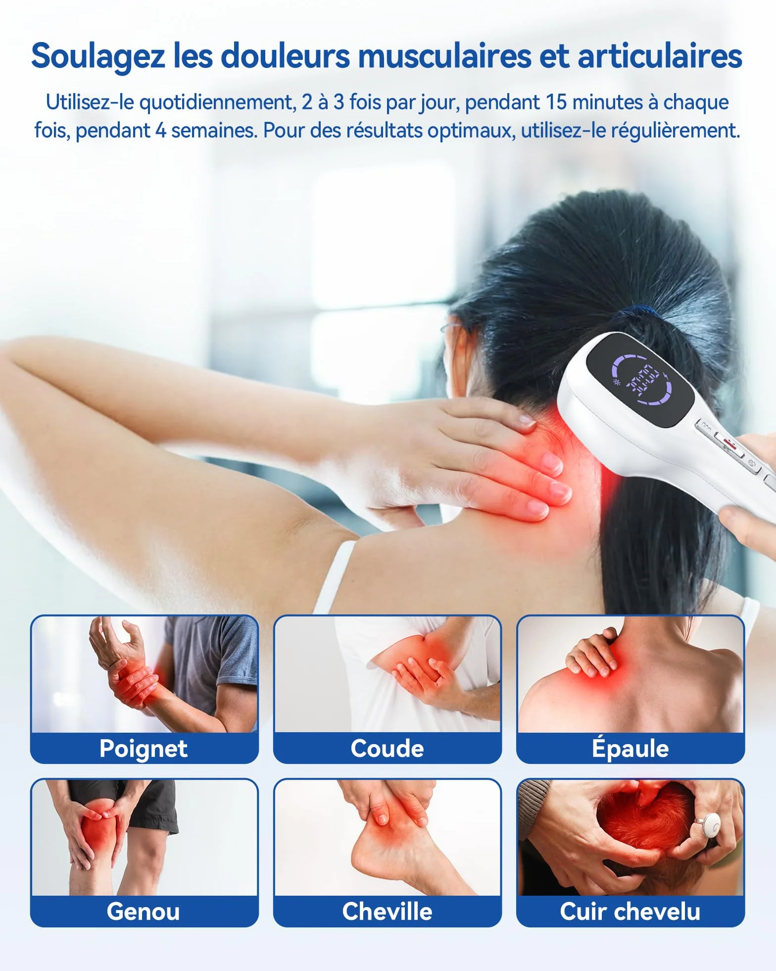 Dispositivo de terapia láser frío, Tratamiento con infrarrojos 4000 mAh, 4x808nm +14x650nm, Lámpara Infrarroja para cuidado muscular y articular, personas y mascotas (blanco y negro)