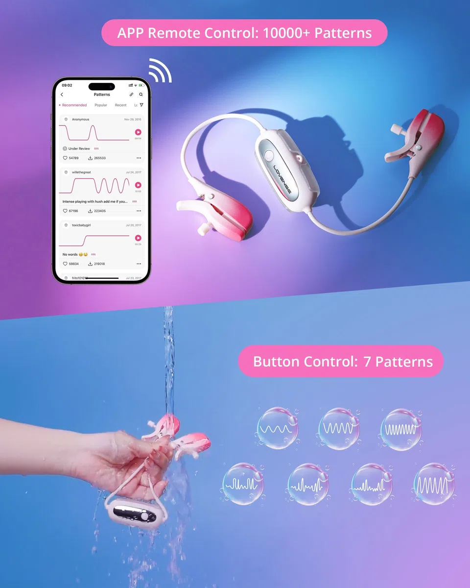 LOVENSE Gemini Pinzas Vibratorias Ajustables para Pezones con Bluetooth con Remoto App, Vibrador Mando Distancia, Juguetes Sexuales para Mujeres, Hombre, Pareja
