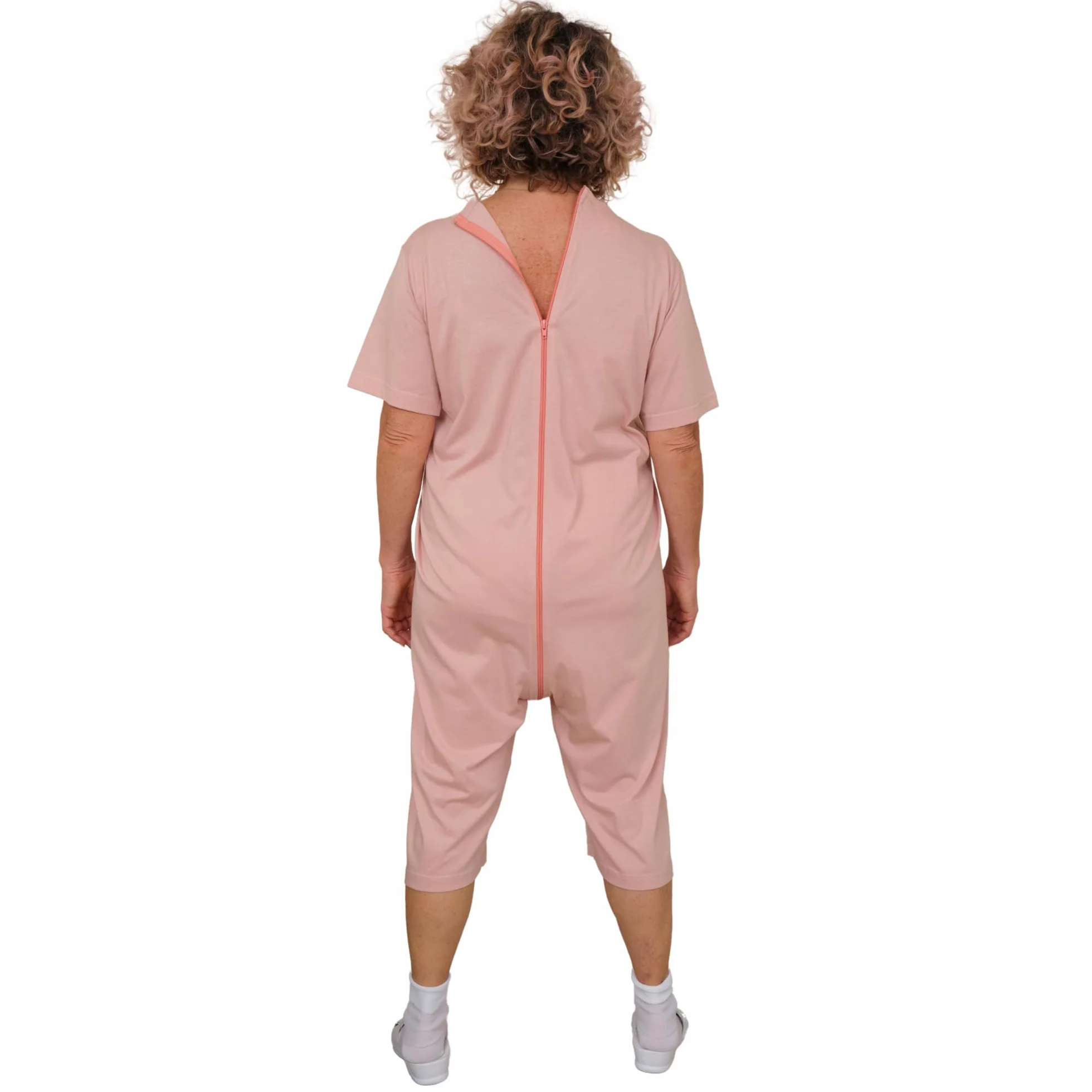 FERRUCCI COMFORT Pijama de tutón sanitario para mujer para personas mayores - 9078 MC PC - Manga Corta y Pantalón Corto para Alzheimer e Incontinencia
