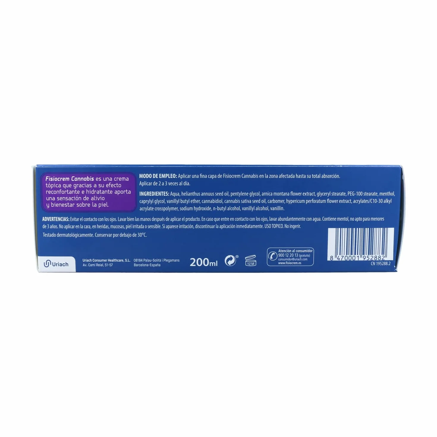 Fisiocrem Cannabis 200 ml Crema Corporal con CBD, Árnica e Hipérico