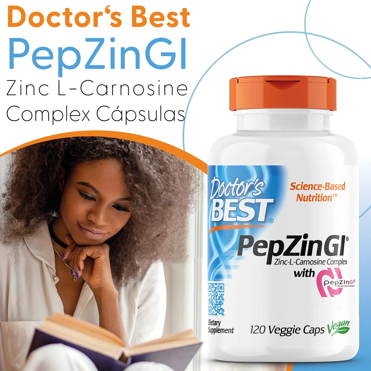 Doctor's Best, PepZinGl, Zinc-L-Carnosine Complex, 120 Cápsulas veganas, Probado en Laboratorio, Minerales, Sin Gluten, Sin Soja, Vegetariano