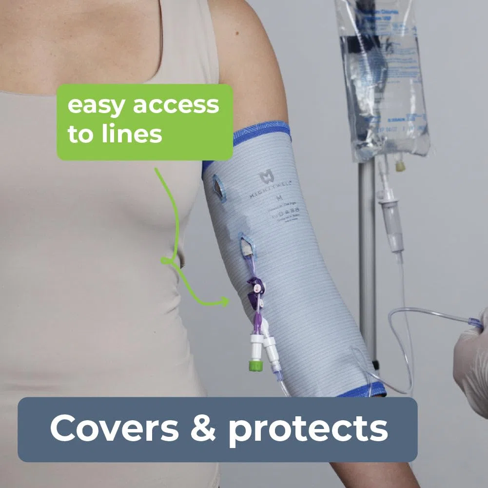 Mighty Well PICCPerfect PICC Line Cover: Cubierta de brazo de línea PICC de doble capa suave al tacto | Lavanda sólida, pequeña