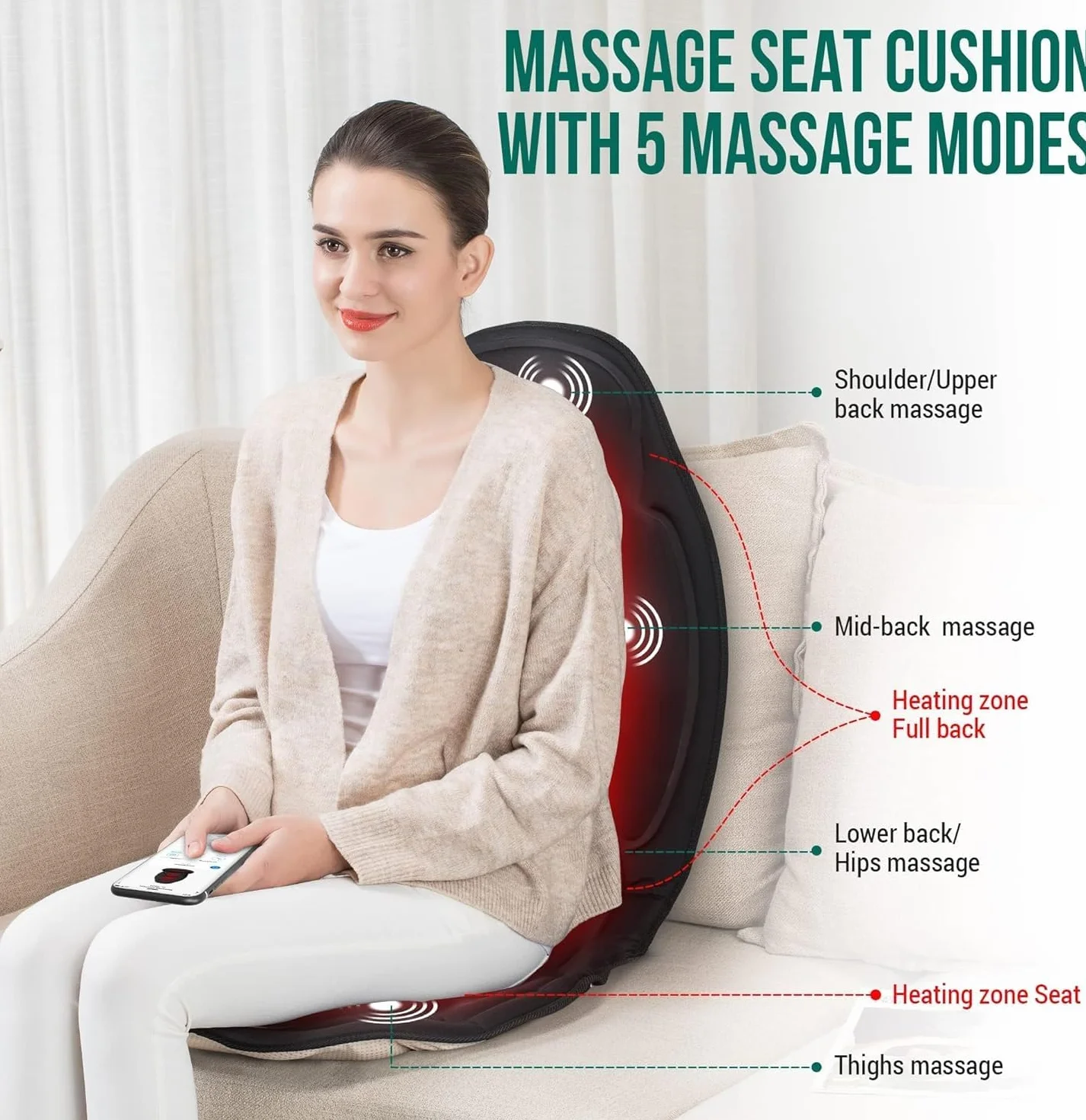 Snailax Cojín de Masaje con Vibración para Espalda, Asiento de Masaje para Casa y Oficina