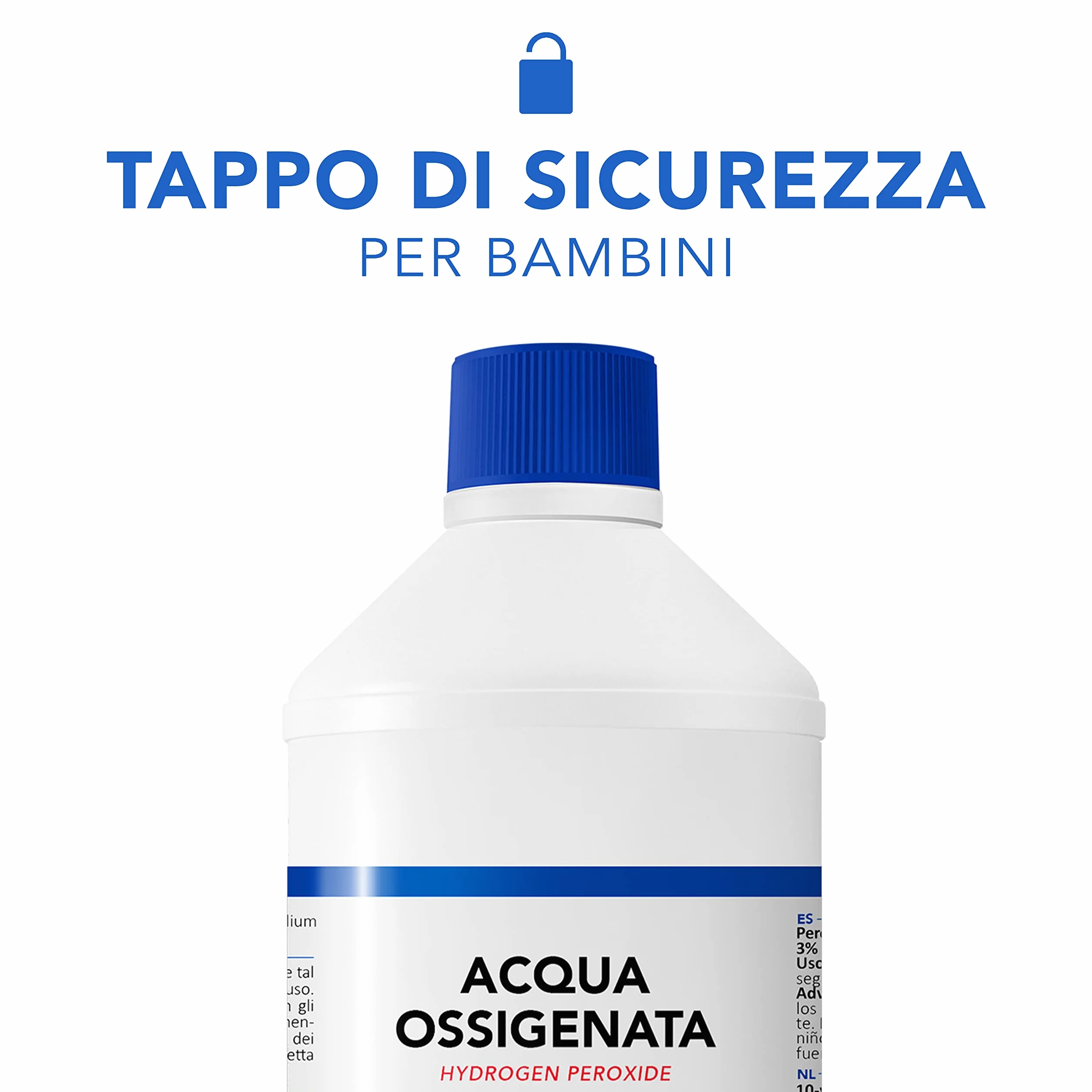 AIESI® Agua Oxigenada Ph.Eur. desinfectante (12x1000 ml) con tapa de seguridad para niños, Made in Italy