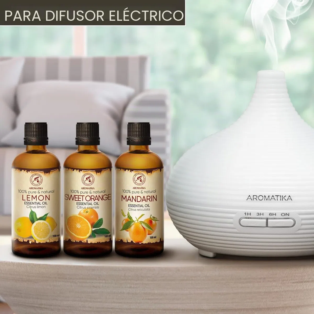 Set de Aceites Esenciales 3x100ml - Limón, Naranja, Mandarina - Para Difusor, Aromalamp, Humidificador, Lámpara Aromática - Cuidado de Uñas