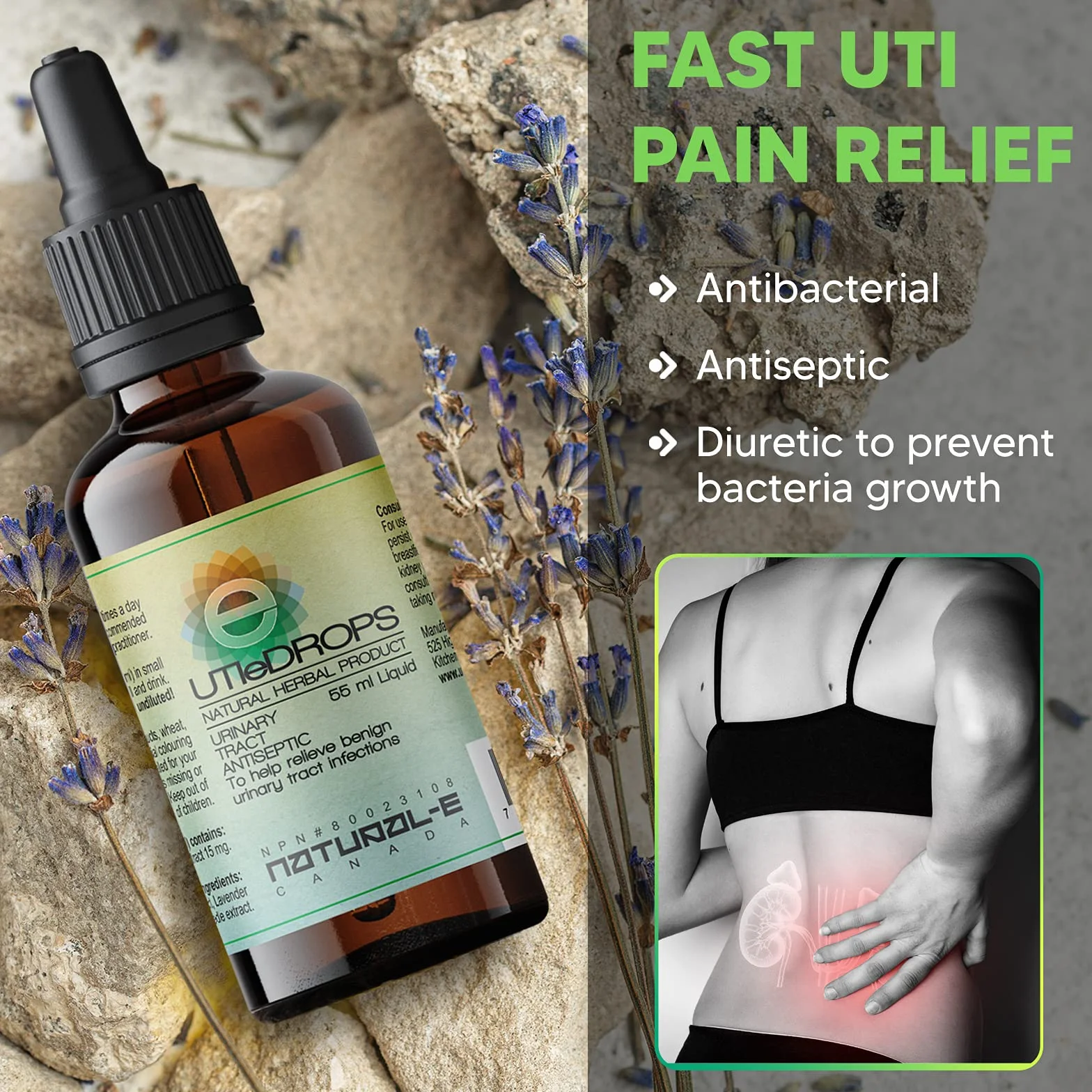 UTI E-Drops Tratamiento Natural para la Infección del Tracto Urinario. Elimina con Rapidez Ardor Picazón y Malestar de Infección de Orina. Concentración del Extracto de Enebro Eficaz Contra Bacterias