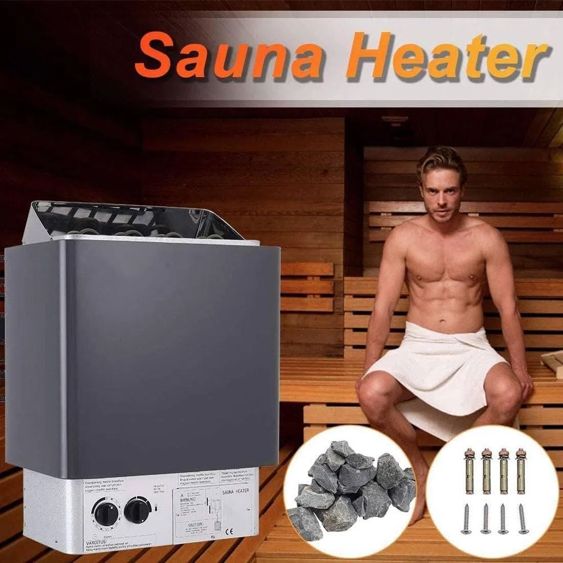 Calentador eléctrico de sauna de 9 KW, estufa de baño de vapor de 220 V con controlador interno, temporizador de 3 horas y temperatura ajustable para el hogar, hotel, spa, 141-459 pies cúbicos