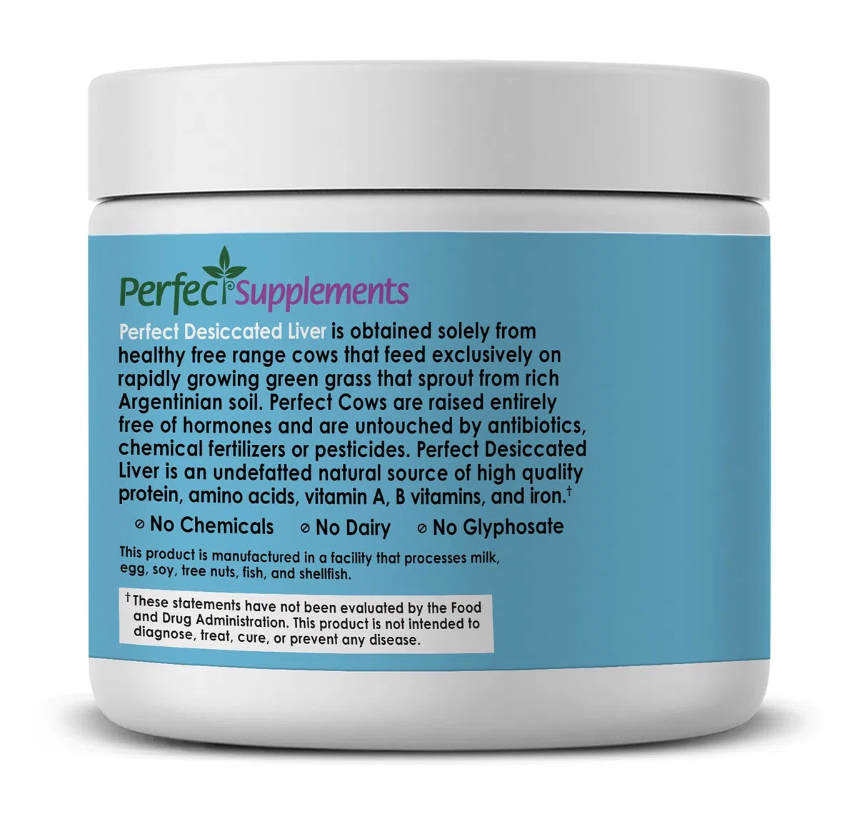 Perfect - Polvo de hígado desecado, 100% alimentado con pasto, suplementos de hígado de res natural argentino sin desengrasar, 180 gramos